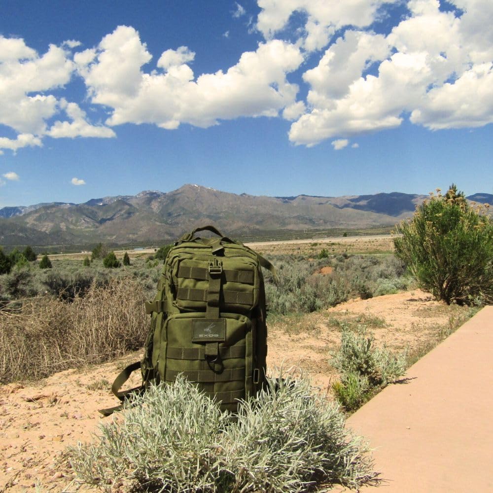 Exos Bravo Backpack - Large Military Hiking Backpack 34L - Waterproof Heavy-Duty Molle Hunting Bag for Men - Tactical Rucksack Daypack - Hydration Pack Compatible for Running, Cycling - (Olive Drab)