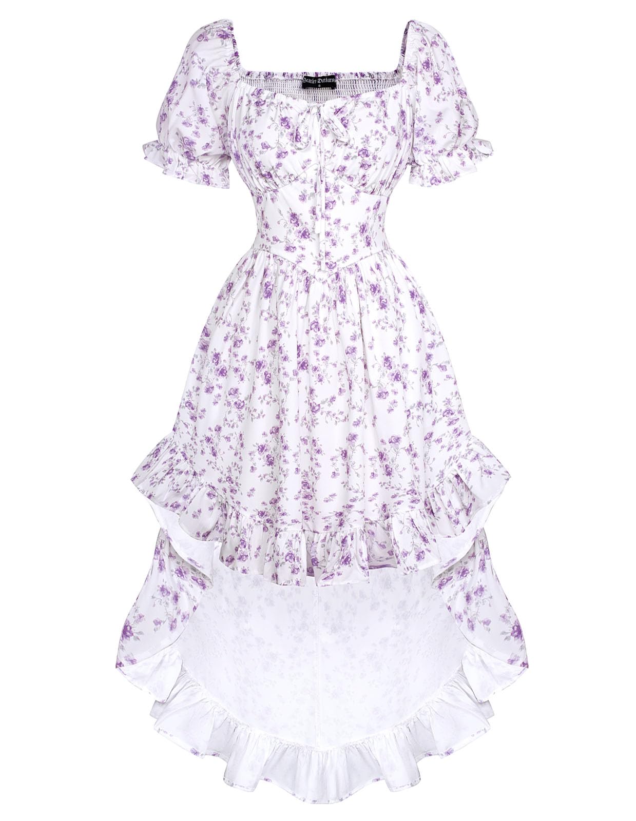 Scarlet Darkness Women Summer Cottagecore Dress Floral Print Corset Puff Sleeve High Low Dress