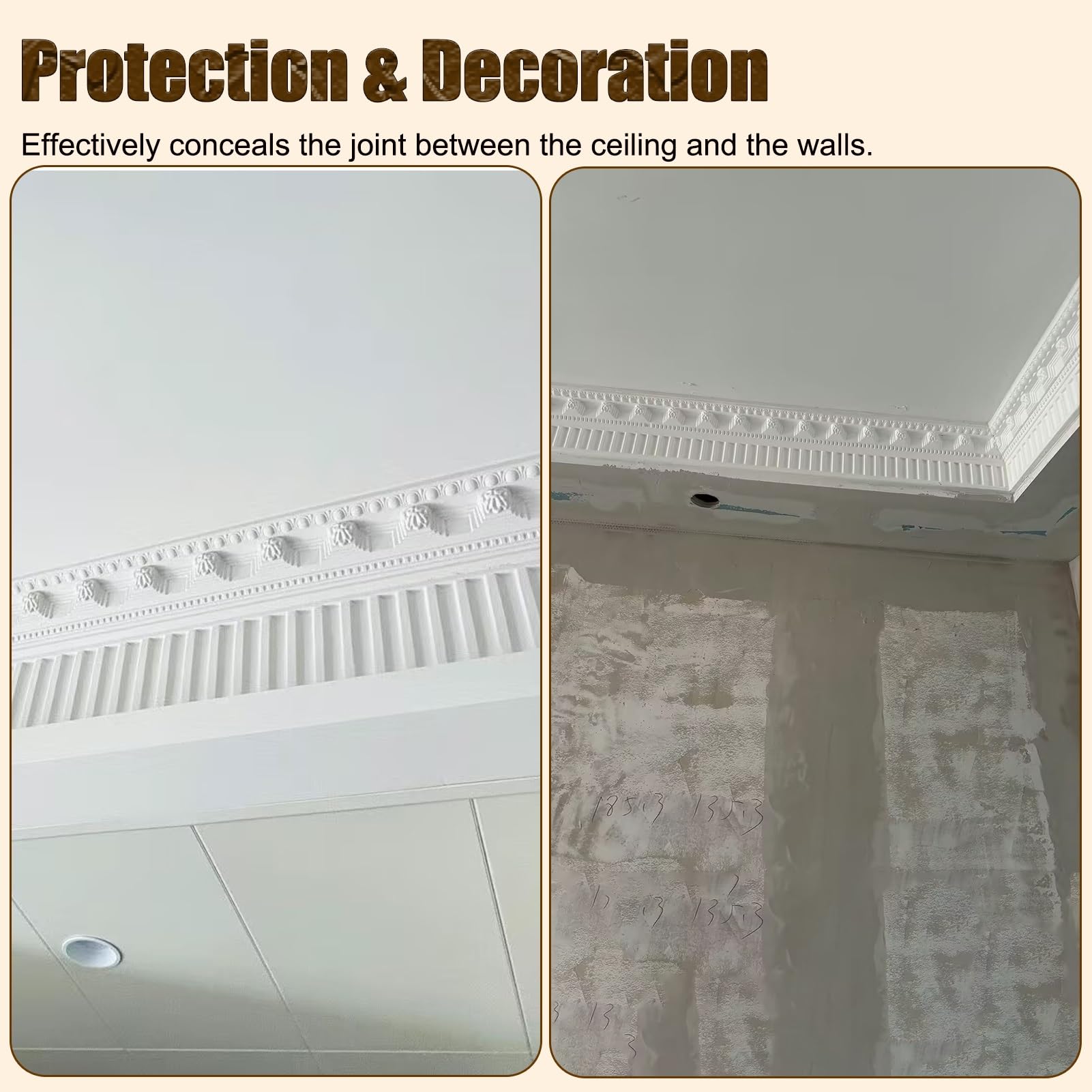 Listwy Sufitów Ozdobna Listwa Sufitowa z Kanałem na Oświetlenie Wpuszczane, Listwa Ochronna na Krawędź Listwy Przysufitowej (DIY) do Renowacji Wnętrz, Listwa Przypodłogowa(Height(11 3/4")30 cm)
