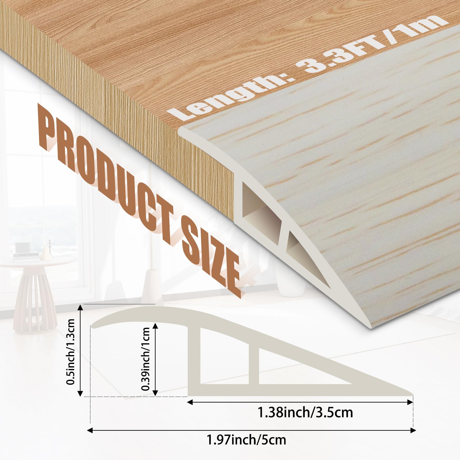 Floor Transition Strips Double Sided Self Adhesive Door Threshold Strips for Doorways, Laminate Threshold for Gaps Carpet Floor Tiles - Image 2