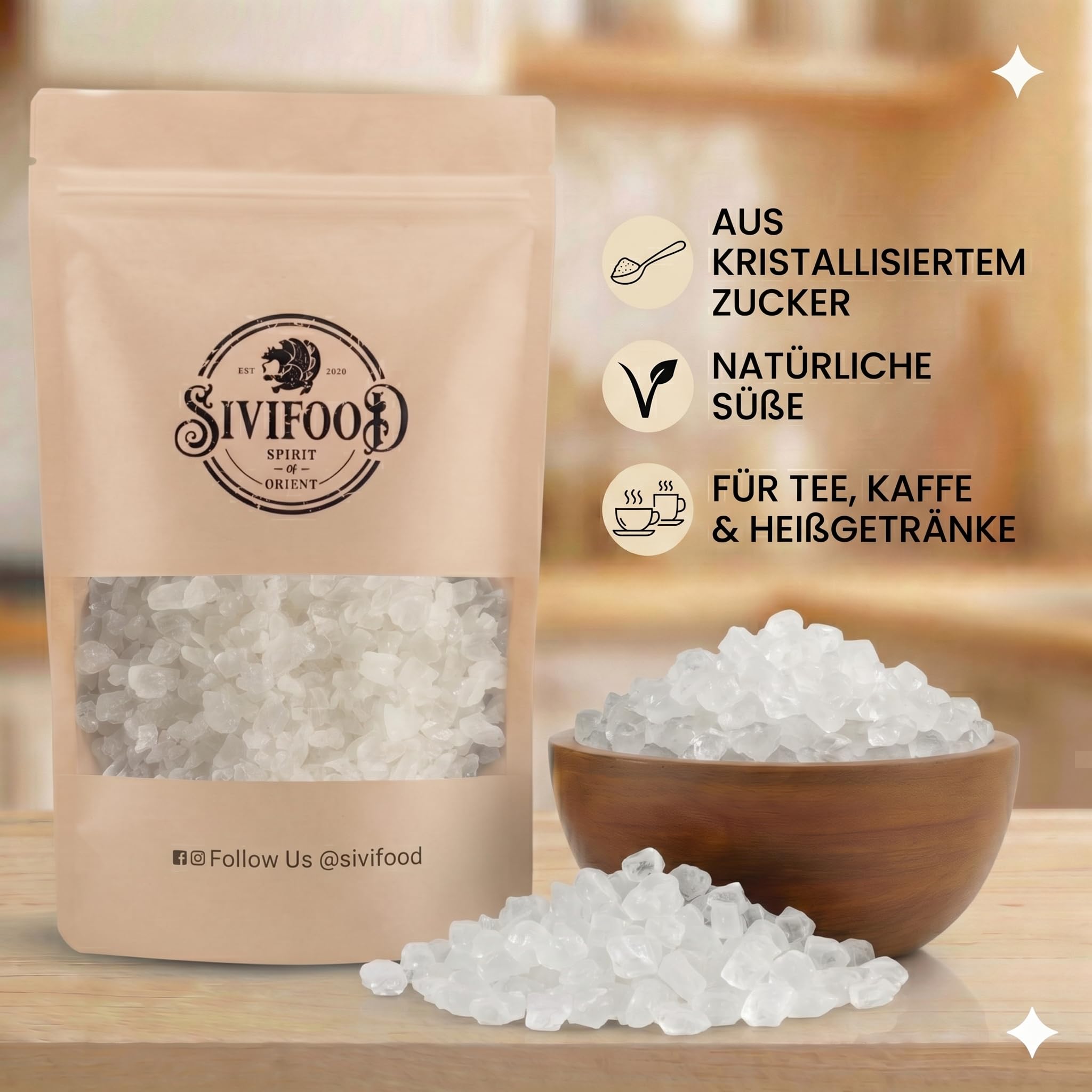 SIVIFOOD fragments de sucre candi naturels blanche 1kg - bonbons de roche en croûte naturels - bonbons de sucre de roche de sucre cristal naturel bonbons de miettes de sucre granule 1000g