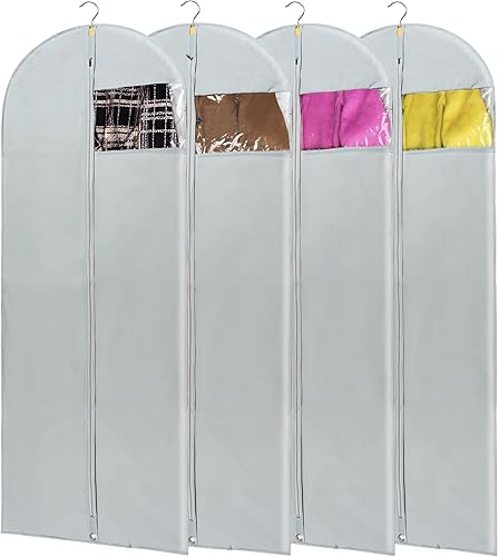 Bolsas de vestir para vestidos largos, paquete de 4 bolsas de vestir largas de 65 pulgadas, bolsa de ropa larga plegable con ventana transparente