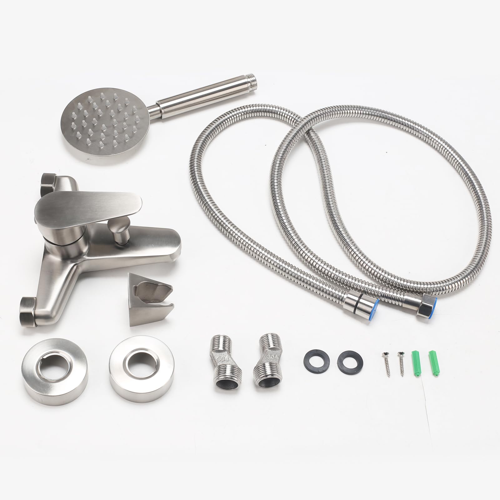 Rubinetto Vasca da Bagno con Doccetta, Miscelatore Vasca da Bagno in Acciaio Inox, Rubinetto Doccia da Muro Monocomando, Miscelatore Doccia Esterno, per Bagni, Vasche, Argenteo