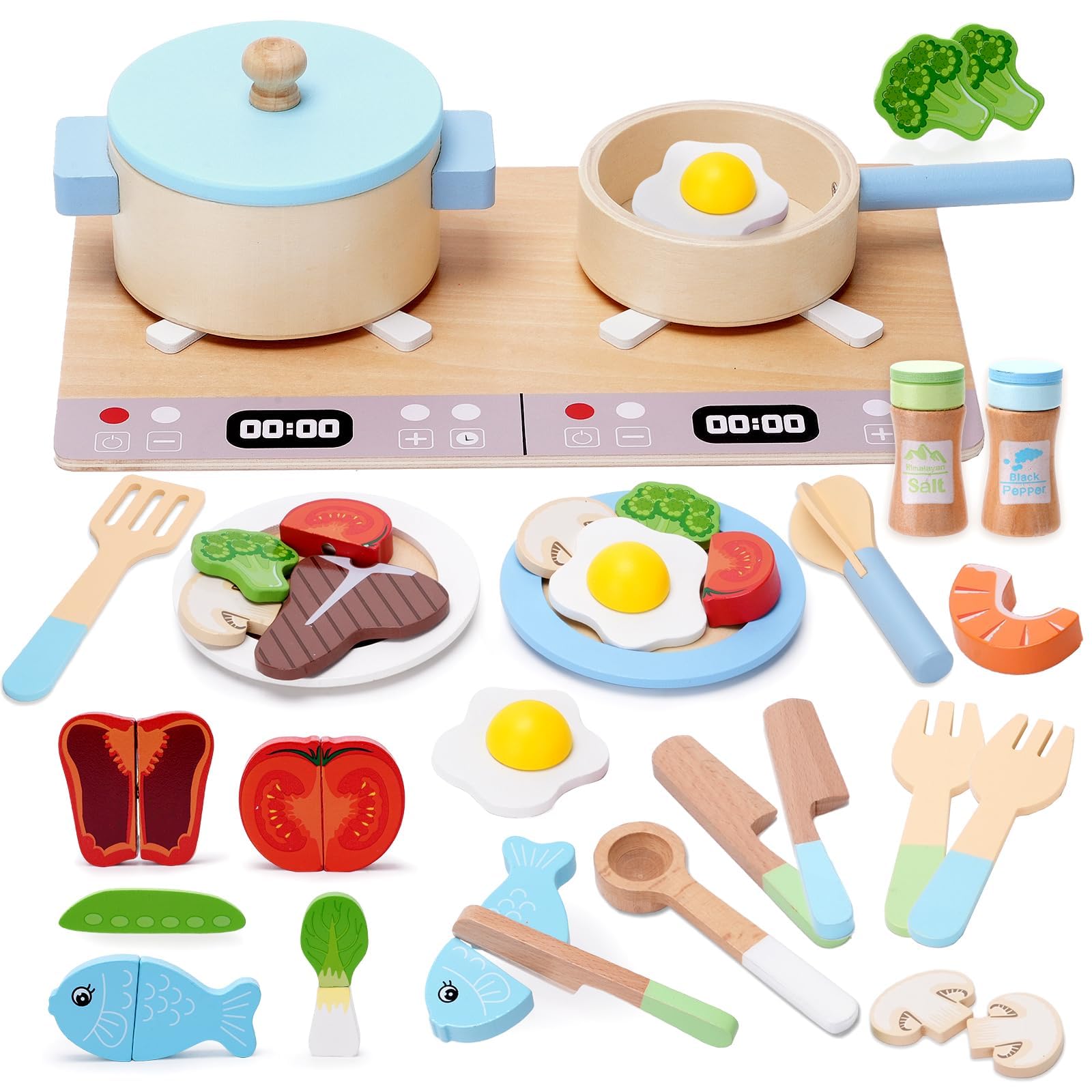 Cucina Giocattolo per Bambini 27 Pezzi, Accessori Cucina Bambini, Pentole e Padelle Giocattolo, Taglio di Cibo e Verdure Chef, Gioco di Ruolo Set per Ragazze e Ragazzi, Giochi Montessori 3 4 5 6 Anni