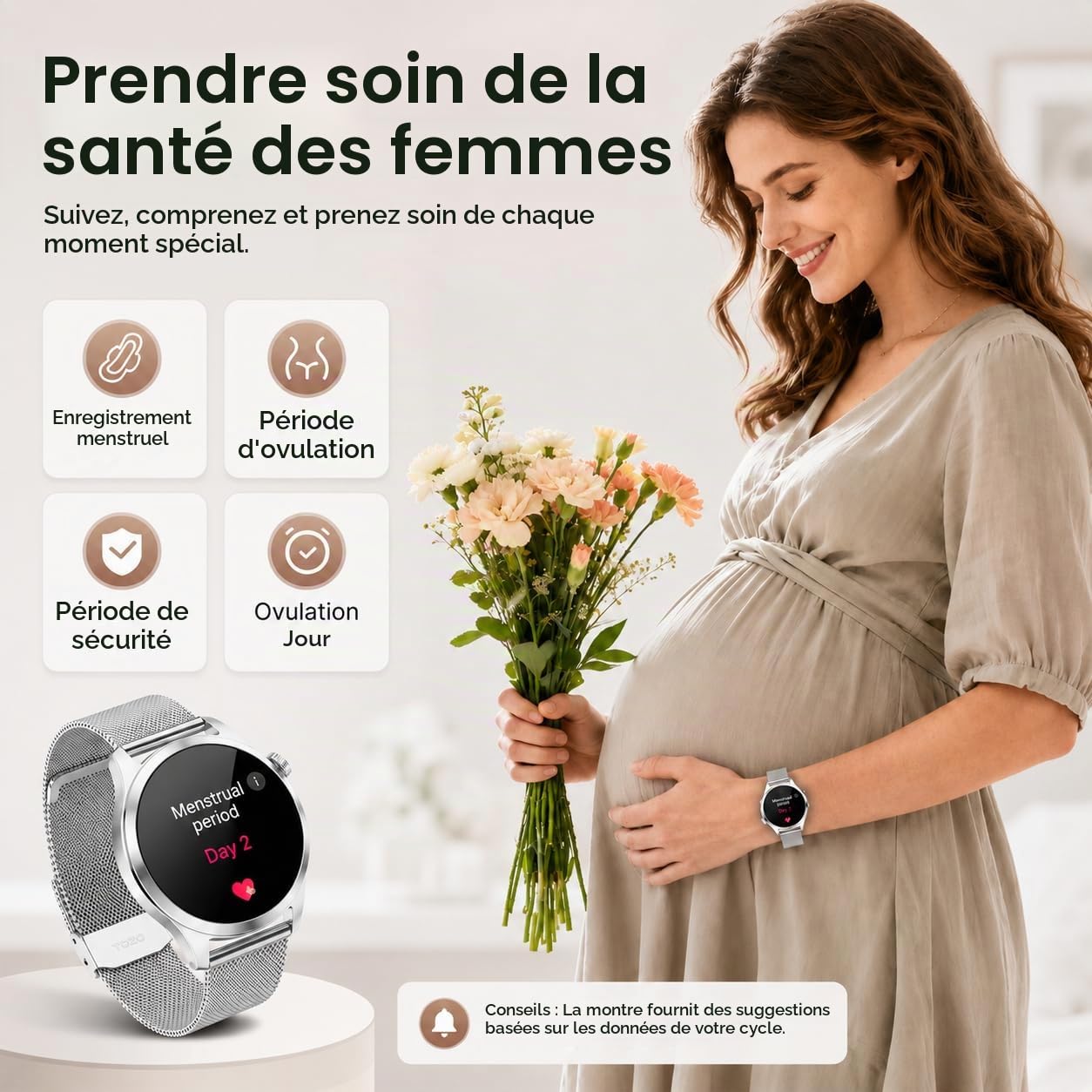 Montre Connectée Femme avec Appel Bluetooth, 1.27" HD Smartwatch avec Fréquence Cardiaque Sommeil SpO2, 100+ Modes Sportifs, Étanche IP68 Bracelet Fitness Podomètre pour Android iOS, Argenté