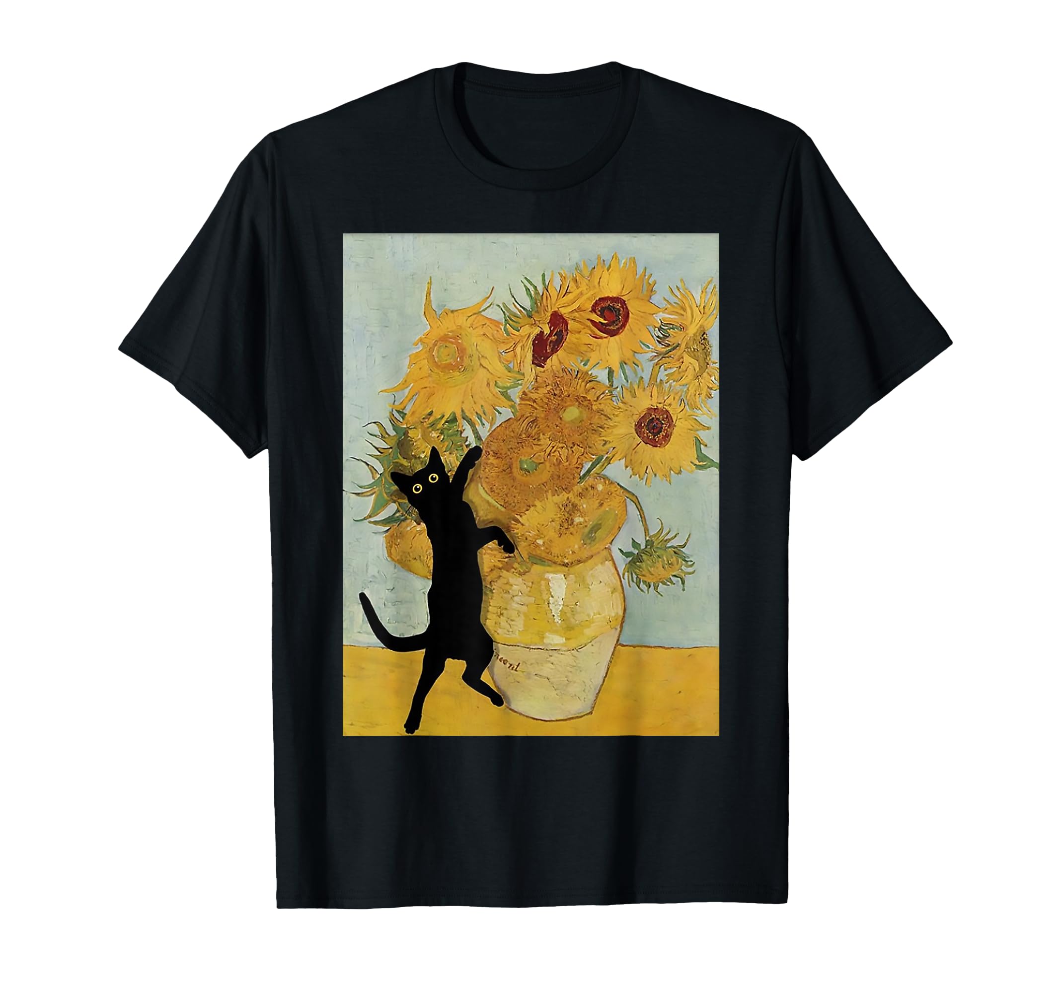 Amazon | ゴッホ ひまわり 面白い 猫 アート 絵画 Tシャツ | Tシャツ