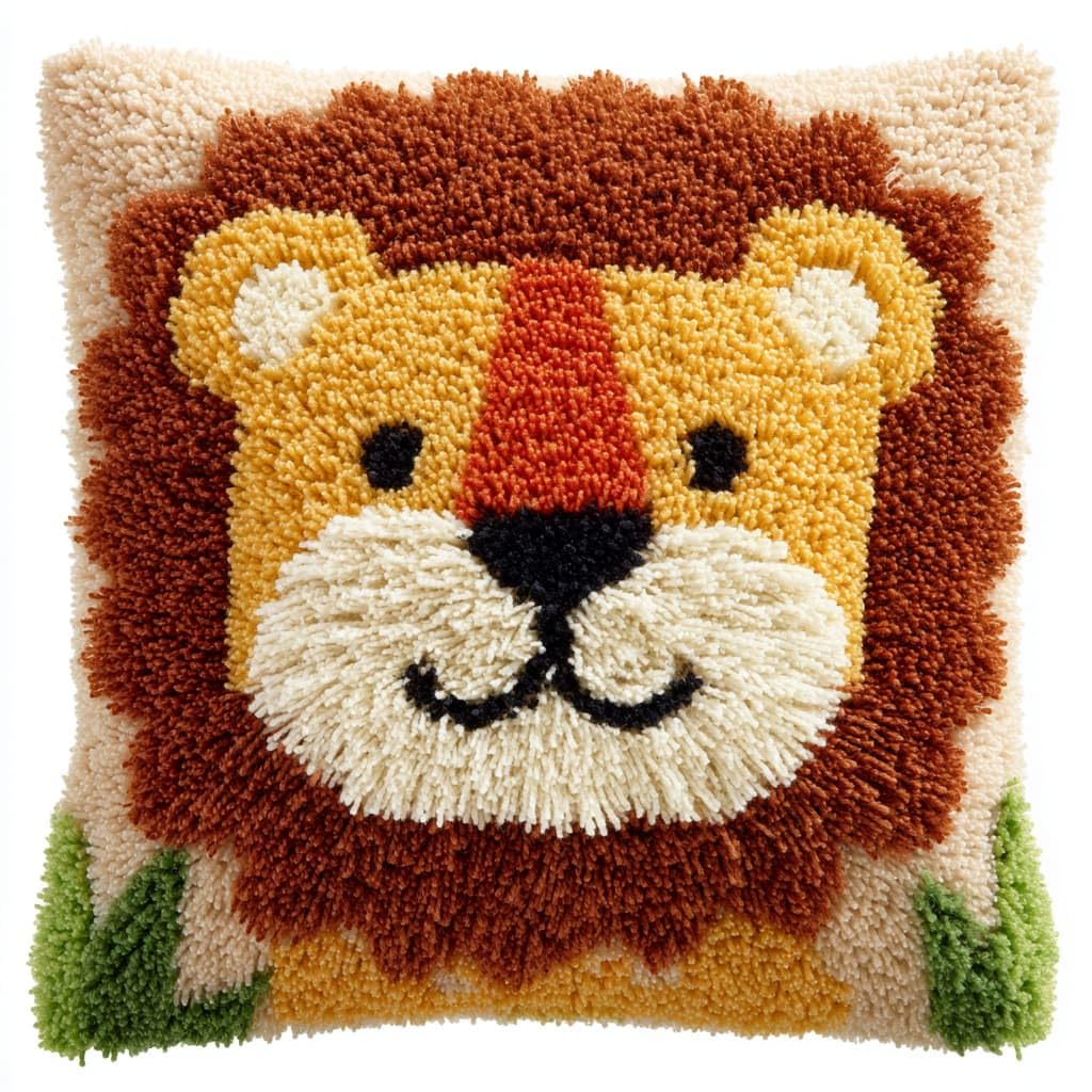 Taxpy DIY Latch Hook Kits, Animal Lion Pillow with Printed Canvas Handmade Cushion Crochet Yarn Embroidery Hook and Latch Kit Pillowcase 43x43cm