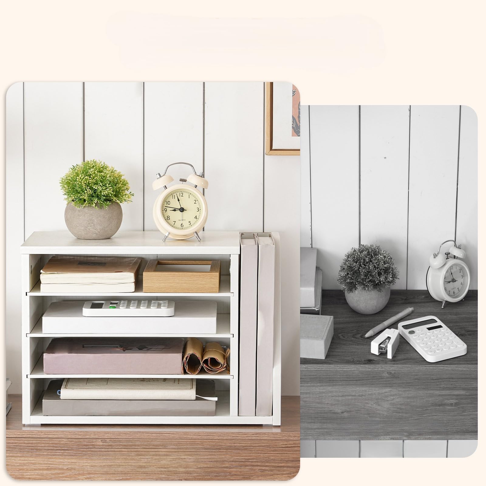 HOOBRO Organizzatore per Documenti in Legno, Schedario da Scrivania, Organizer da Scrivania, Organizzatore da Ufficio, Porta Documenti per Cartelle, Lettere, Bianco EWT41WF01