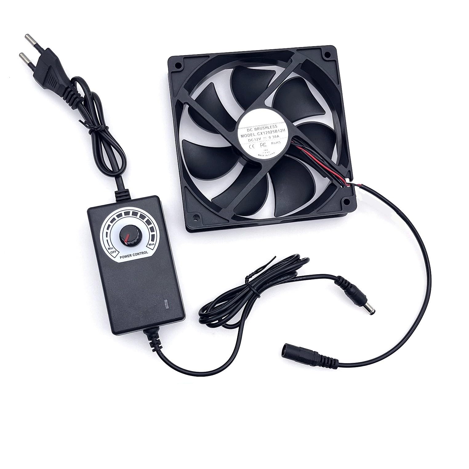 JZK 0.3A DC 12V 12cm Ventola di raffreddamento con controllo velocità regolabile, 12025 ventilatore brushless con griglia metallica per ventilatore per animali domestici, macchina ghiaccio, case PC
