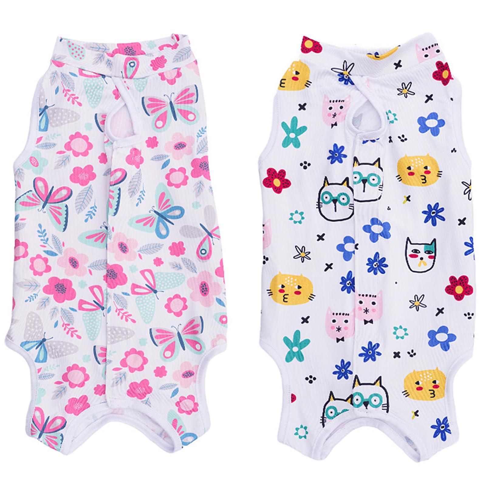 Cat Recovery Suit 2 Pack Breathable Surgery Recovery Suit for Cats Post-Op Wound Protection Spay Neuter Skin Conditions Alternative to Cone Soft Cat Onesie with Adjustable Fit S Style 2
