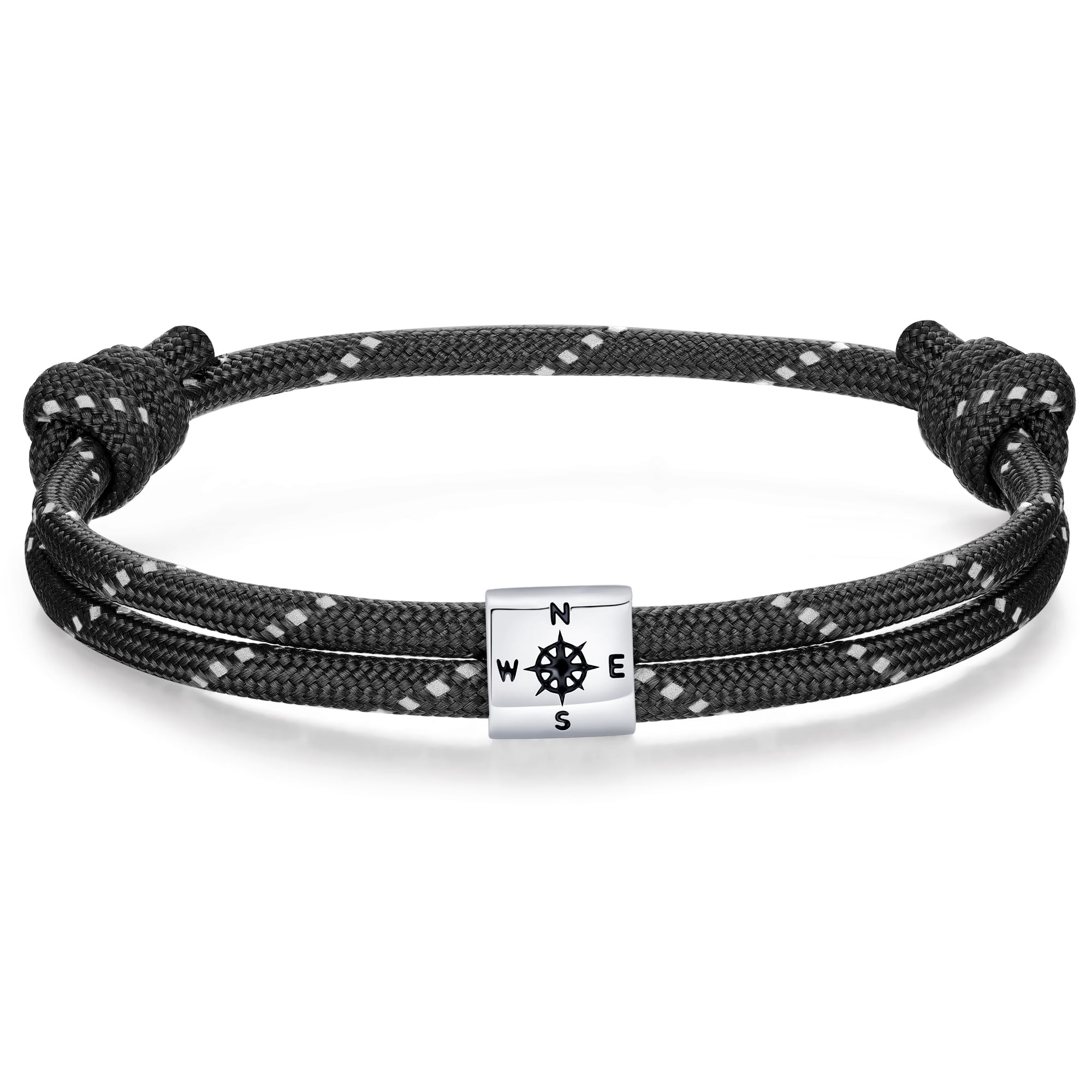 J.Endéar Brújula Náutica Paracord Pulsera para Hombre, Plata de Ley 925 Pulsera Hecha a Mano Surfer Verano Playa Joyería Compañero Regalo de Amistad