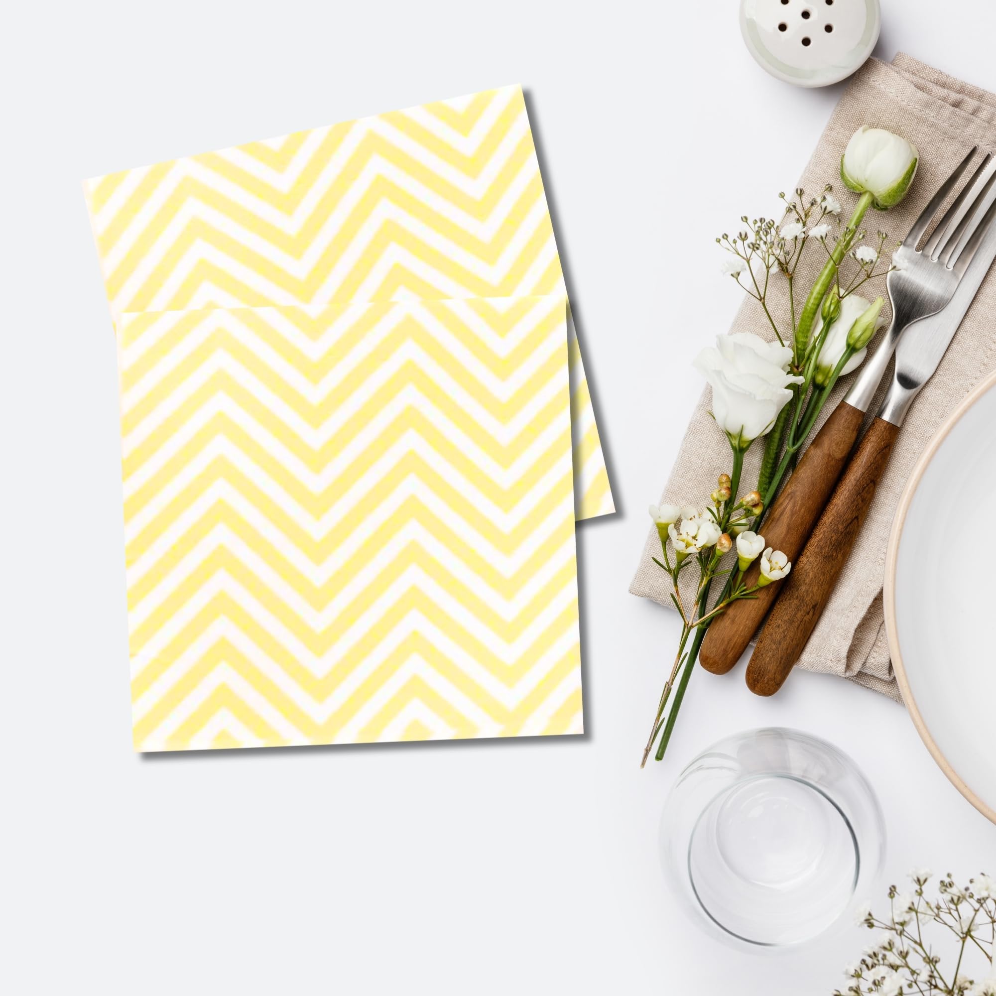 Party-Anthem Yellow Chevron Cocktail Paper Napkin/Printed Tissue Party Decoration Items (Pack of 40 Sheets) Size 33 x 33 cm 1
