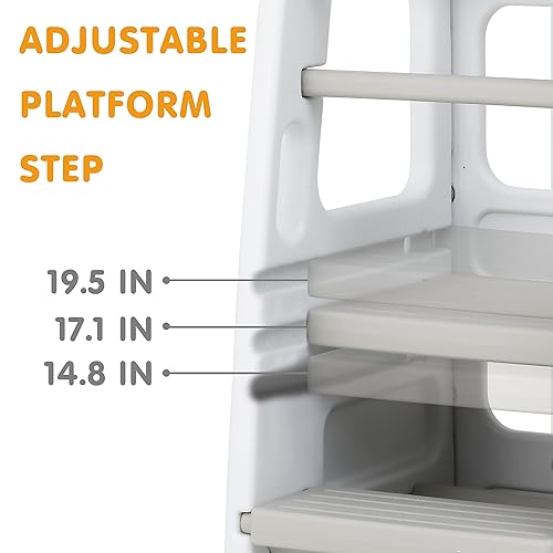 Miniatura 3 de SDADI Taburete de cocina para niños pequeños, taburete de plástico para niños con 3 alturas ajustables, doble riel de seguridad y almohadillas