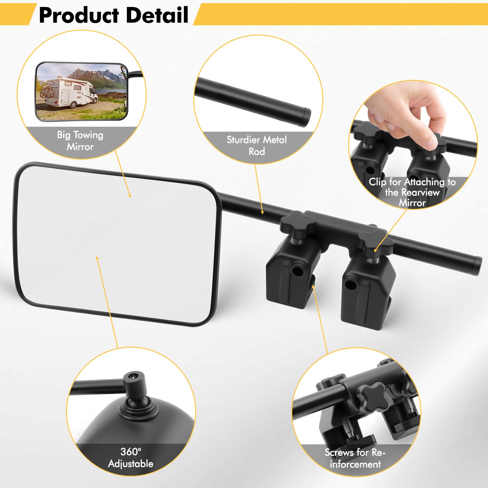 KAOLALI Espejos Caravana, 2 Piezas Coche Retrovisores, Espejos Exteriores Retrovisores de Caravana, Caravana Coche para Remolque Furgoneta Camion Tractor Universal - 3