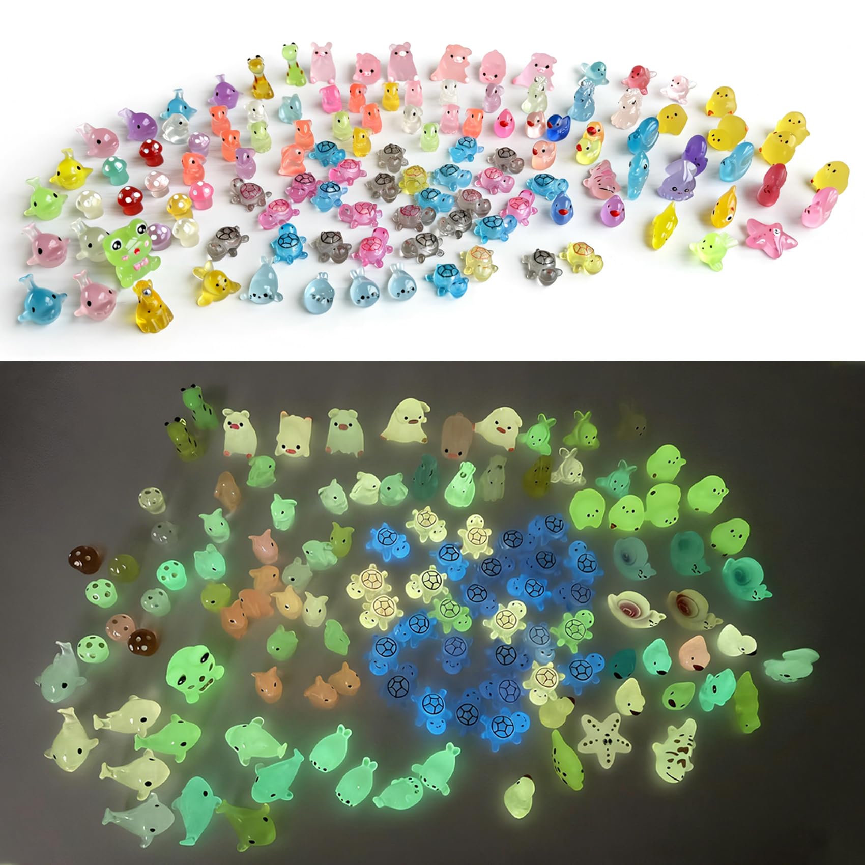 JINXIXI 120pcs Luminous Mini Resin Animals 20 Types to Hide Miniature Resin Animals Figures Glow in the Tiny Ducks Mini for Micro Landscape Dollhouse Aquarium Potted Fairy Garden DIY Decor.