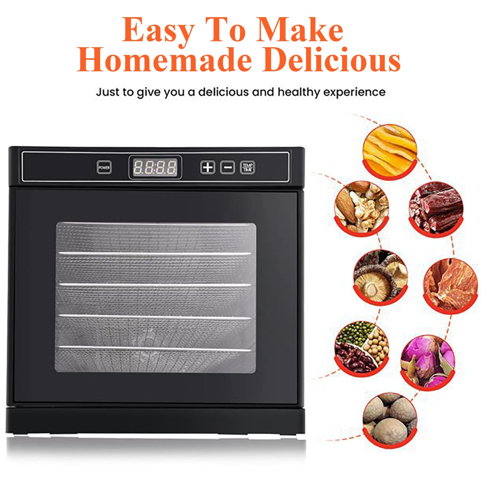Deshidratador de Alimentos de 8 bandejas Negro, Temporizador de 24 Horas, Ajuste de 35-75 ℃, máquina Seca con Pantalla Digital, para secar Frutas, Carne, Verduras, 220v