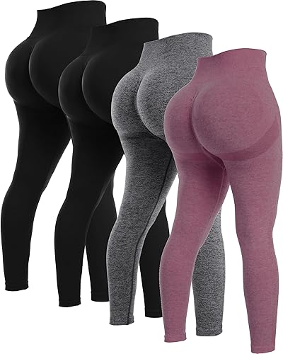NORMOV 4 piezas de leggings de levantamiento de glúteos para mujer, conjuntos sin costuras de levantamiento de glúteos para gimnasio