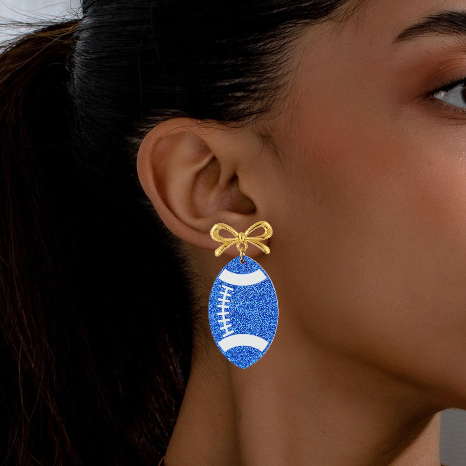 Football Earrings for Women Acrylic Bow Football Dangle Earings Game Day Earrings Lightweight Funny Rugby Sports Accessories Jewelry Gifts - Image 2