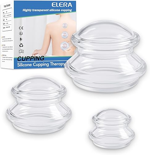 ELERA Kit de ventosas para terapia de masaje juego de terapia de ventosas de silicona con 3 tazas de masaje (SML), ideal para celulitis, relajación