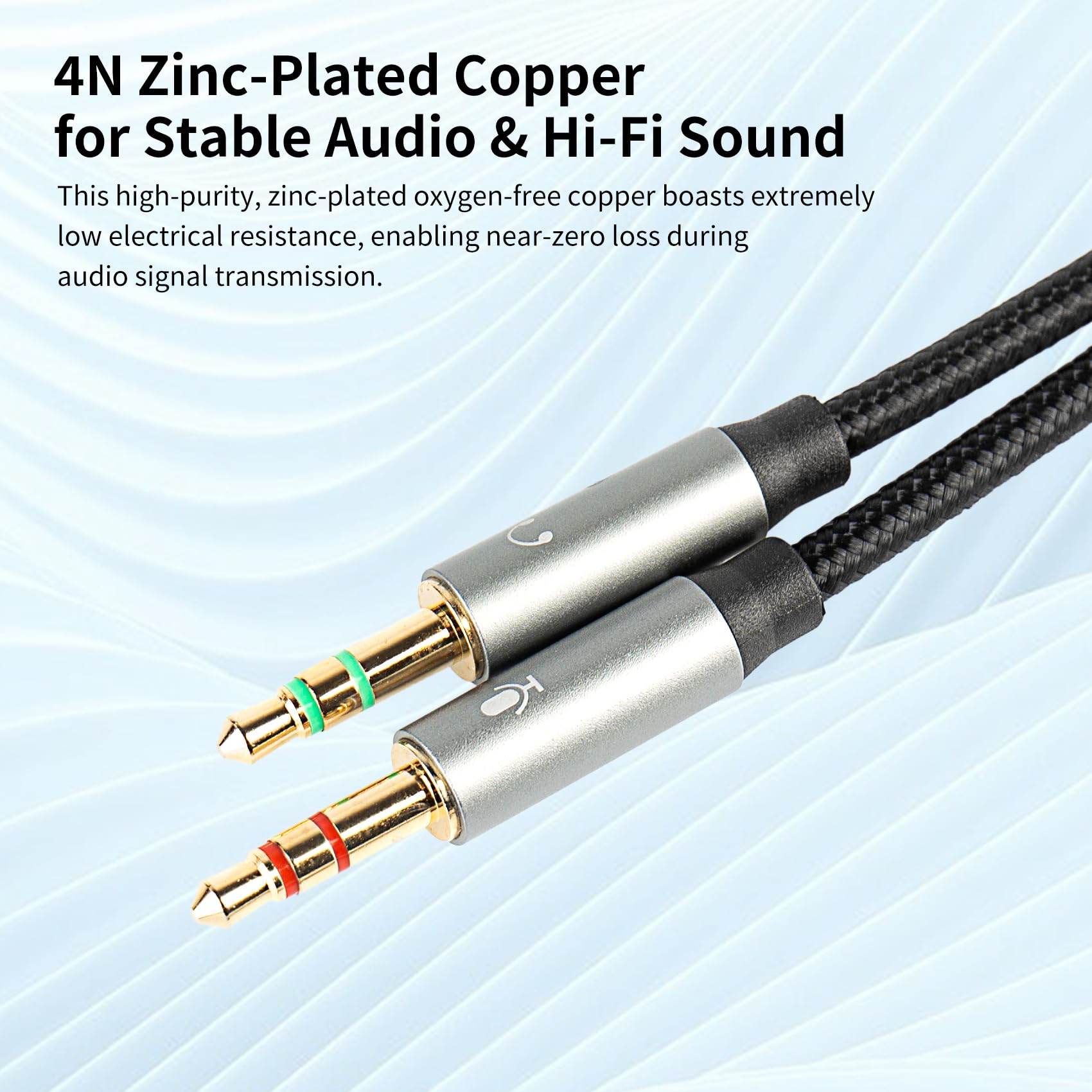 KBEAR - Splitter per cuffie per computer, da femmina da 3,5 mm a 2 cavi adattatori audio intrecciati da 3,5 mm maschio da 3,5 mm, per cuffie da gioco, laptop, telefono, tablet, altoparlanti