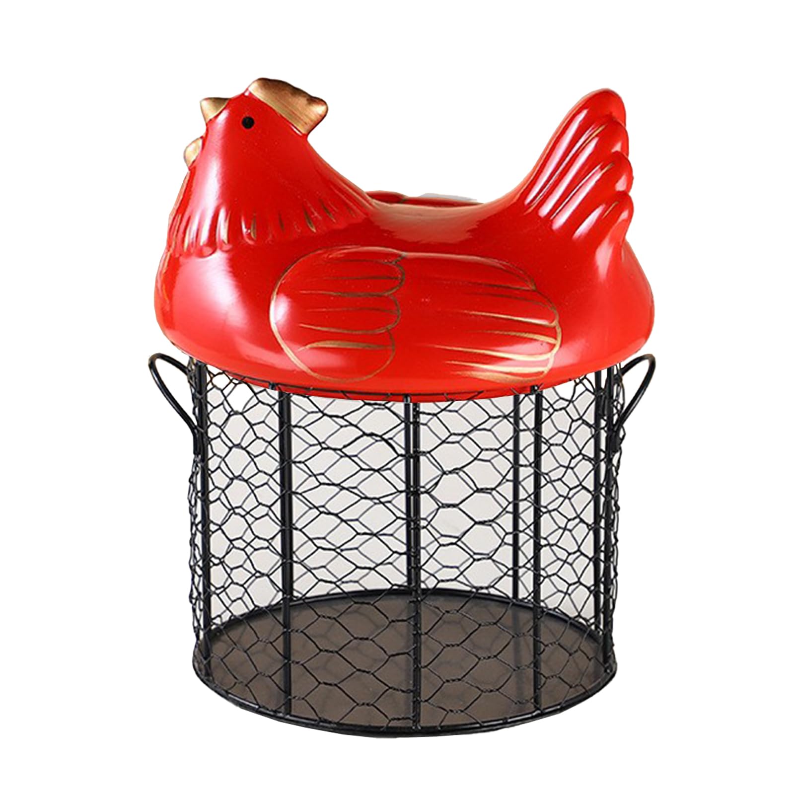 BEIJIALY Chicken Egg Basket for Egg Storage, Metal Wire Chicken Egg Storage Basket, Wire Egg Collection Baskets with Ceramic Lid, Fresh Egg Holder Decorative Egg Basket for Counter(Red)