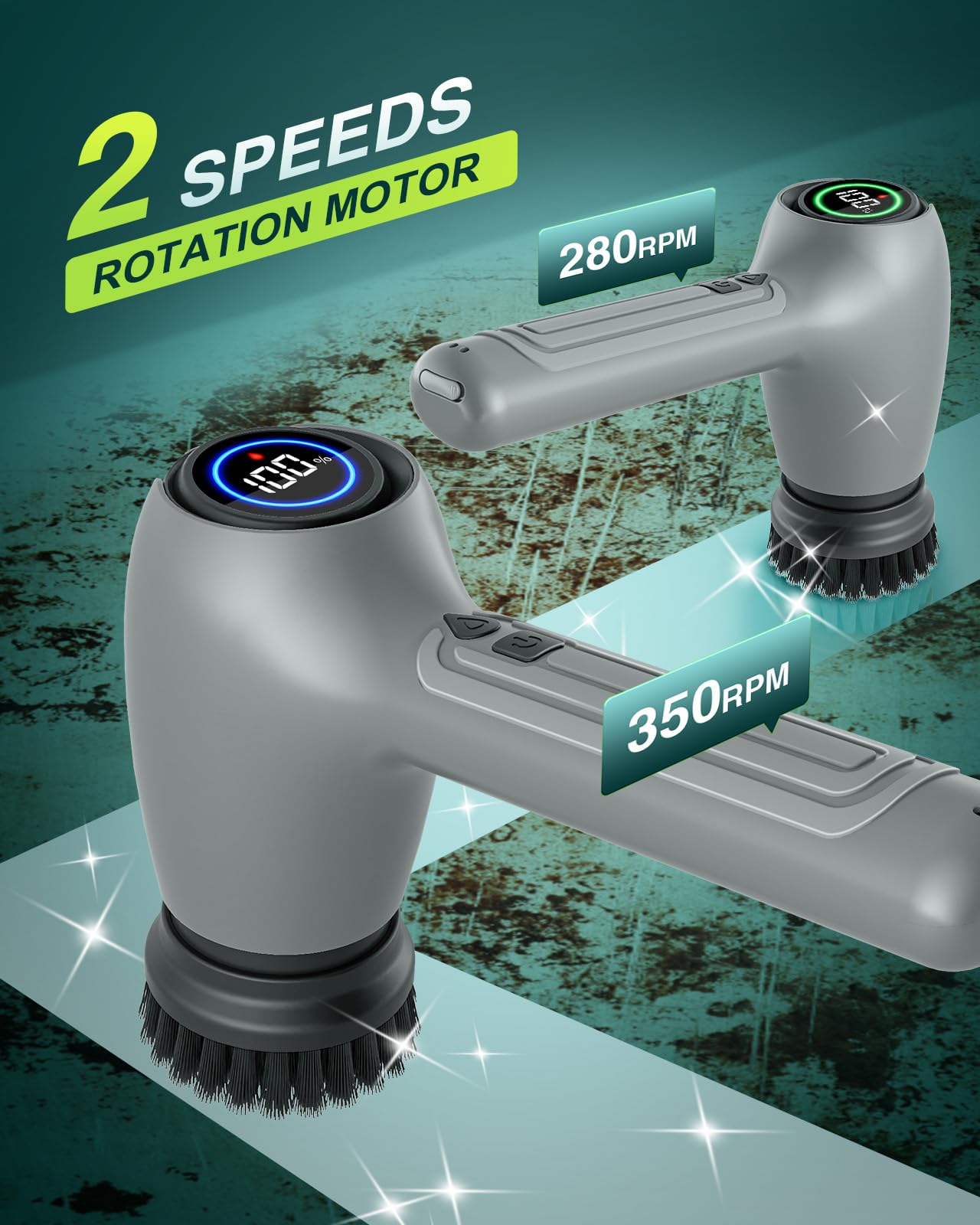 Spazzola elettrica per la pulizia, 9 in 1, efficiente e a 2 velocità, con ricarica USB, spazzola elettrica per bagno, casa, piastrelle e pavimenti