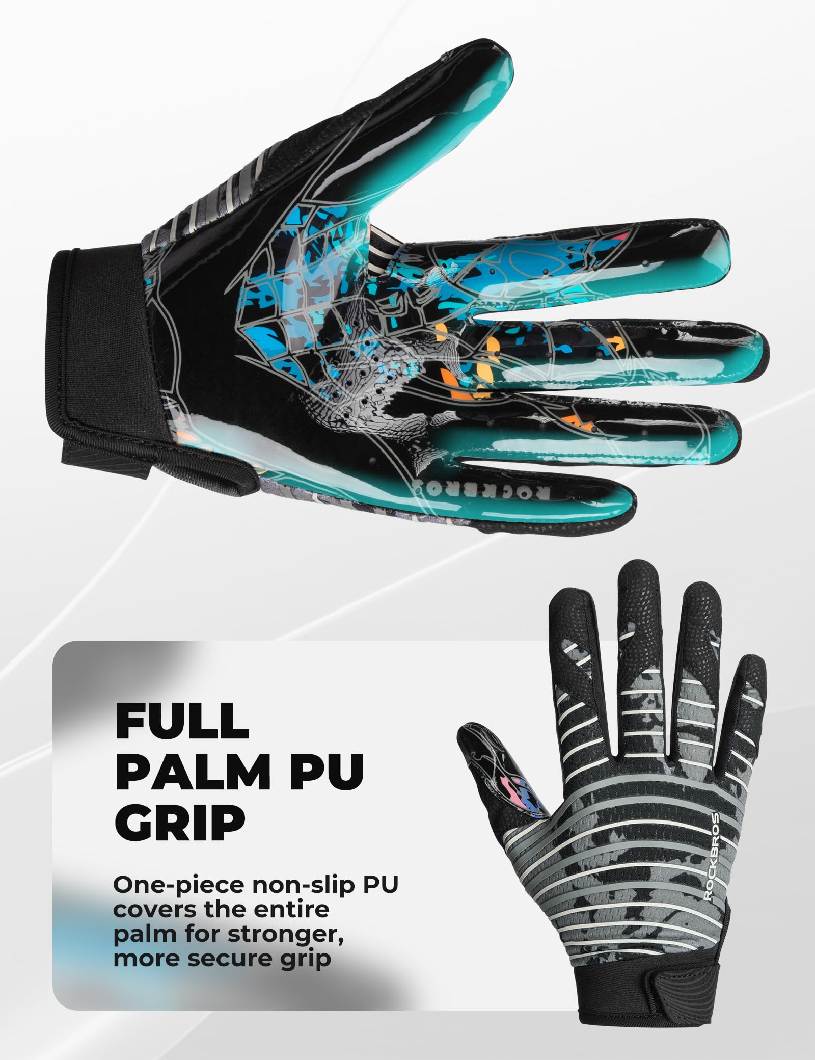 ROCKBROS Gants de Receveur Football Américain Unisexes Respirants, Gants Gardien Foot Adulte Paume PU Antidérapante Maintien Réglable