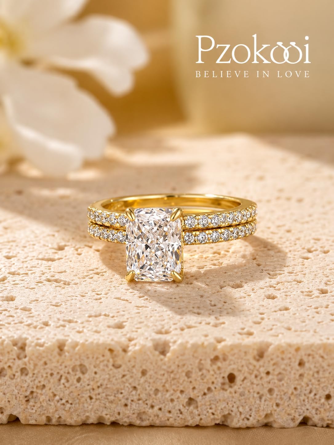 1.5/3.0 Carat Radiant Cut Engagement Ring for Women,Simulated Diamond Promise Wedding Ring in 14K Yellow Gold Plated 925 Sterling Silver