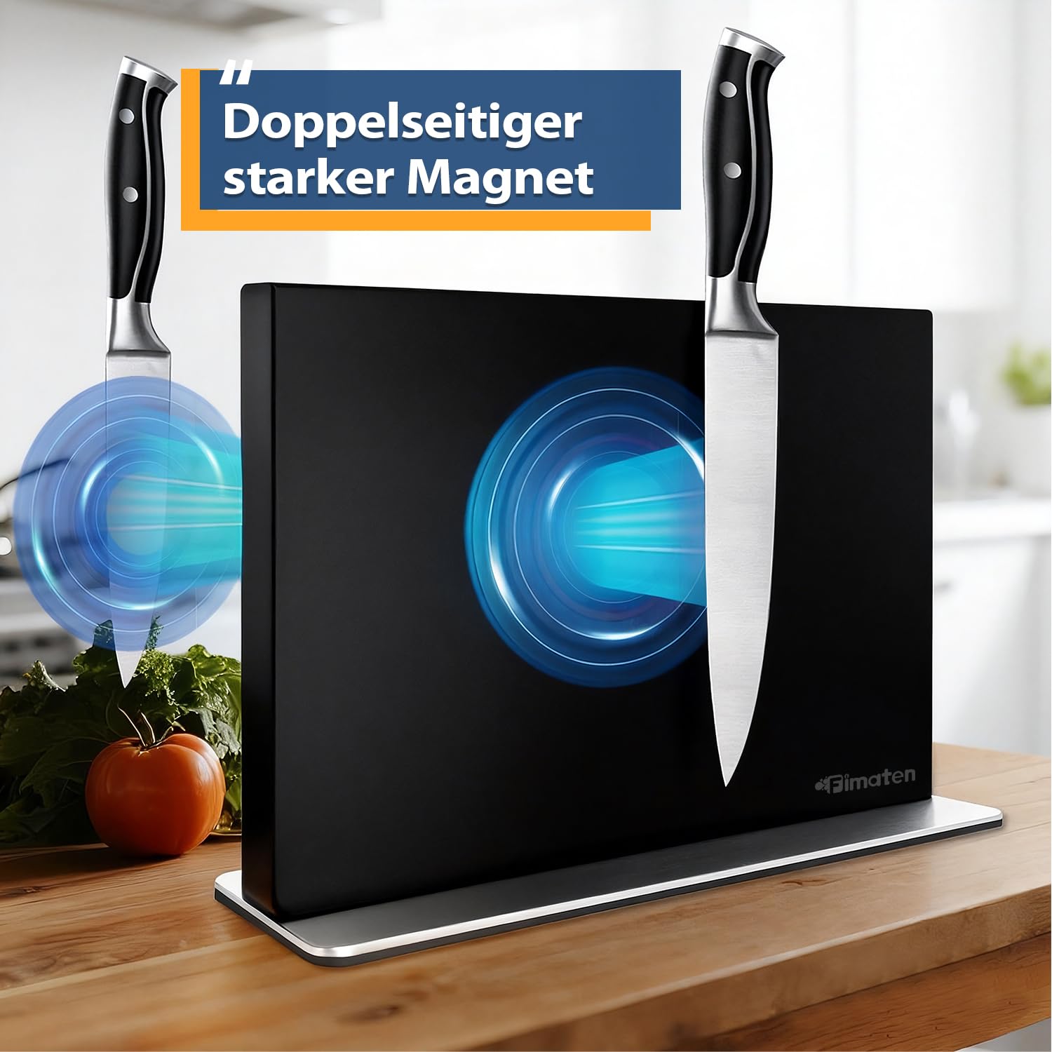 Magnetyczny blok na noże bez noża – czarny, mocny magnetyczny i dwustronny blok na noże ze stali nierdzewnej, do noży i narzędzi, uniwersalny magnetyczny uchwyt na noże do kuchni i warsztatu