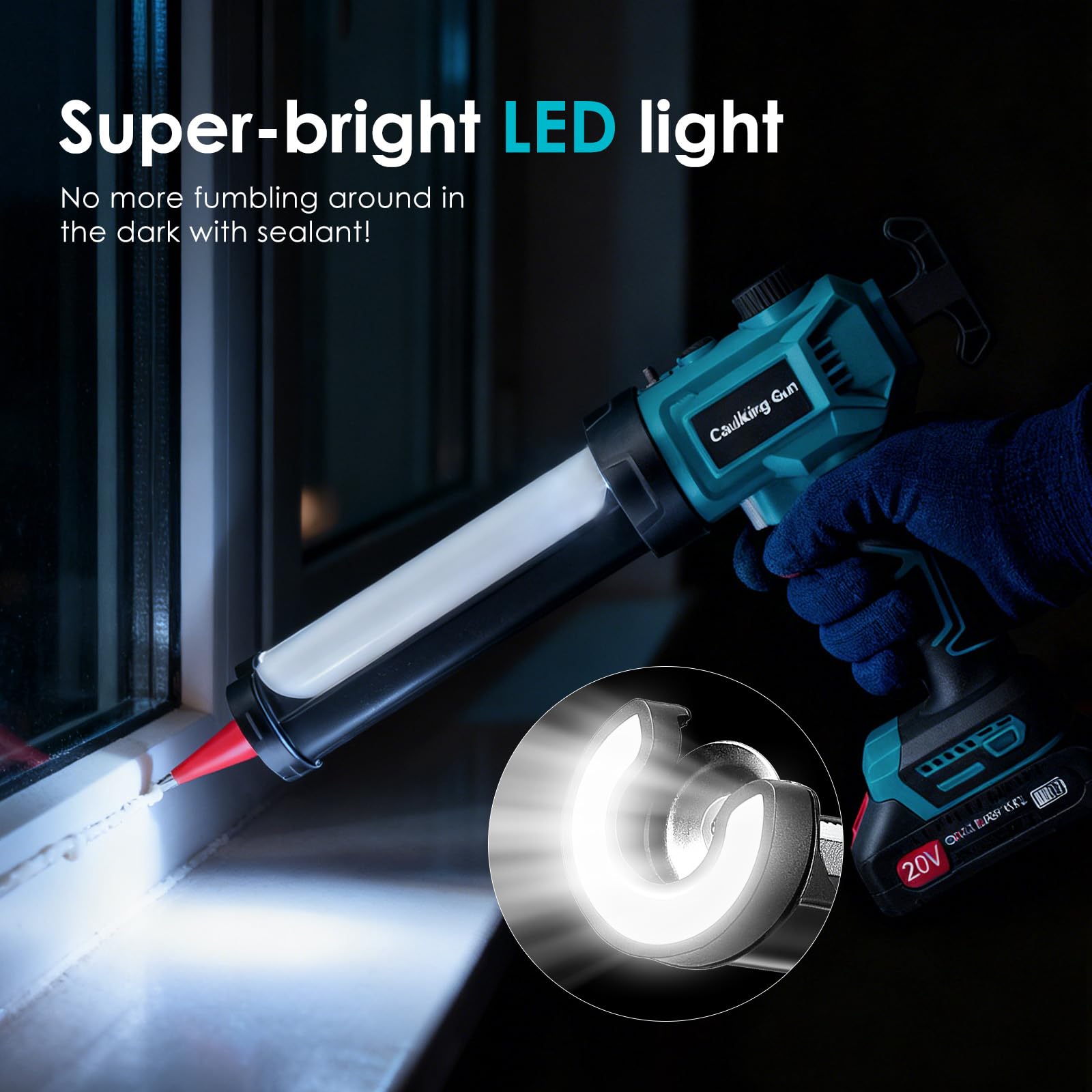 Pistola a Cartucce Elettrica Senza Fili Compatibile con Batteria Makita 18 V, Pistola Silicone con Luce LED, Controllo Continuo della velocità, per Cartucce da 300ml (Senza Batteria)