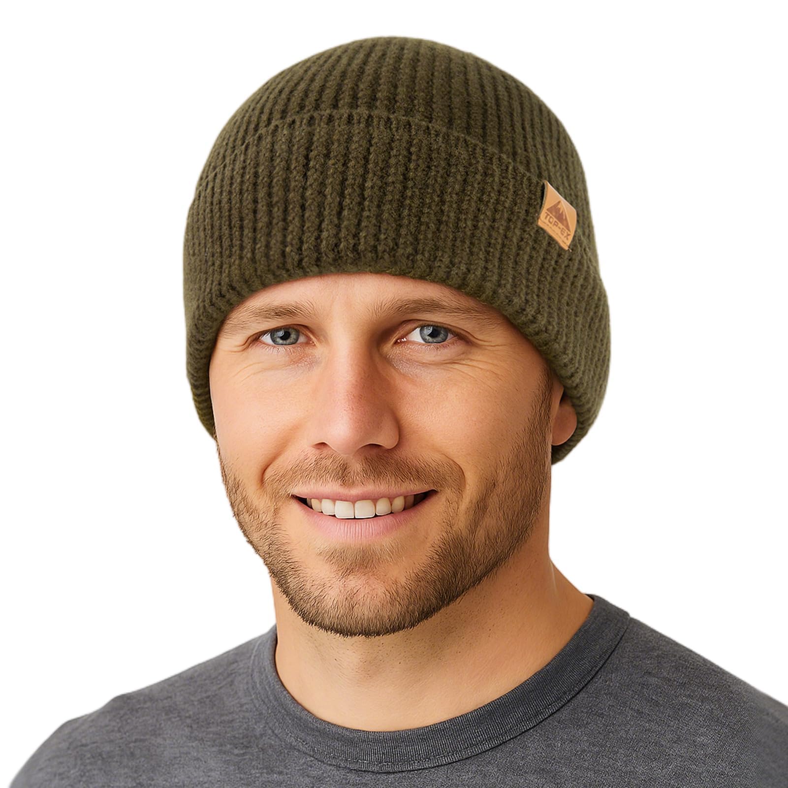 TOP-EX Bonnet à revers en laine mérinos 100 % laine mérinos - Tricot simple couche, plusieurs tailles - Pour homme et femme - 55-66 cm