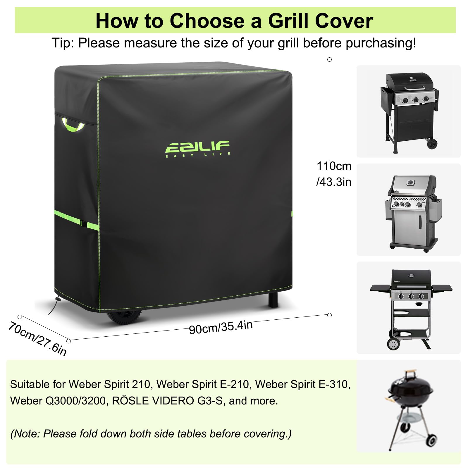 Fundas para barbacoa, 90 x 70 x 110 cm, impermeables, Oxford 420D, resistente, grandes, con hebilla al viento y mango reflectante, cubierta de gas resistente