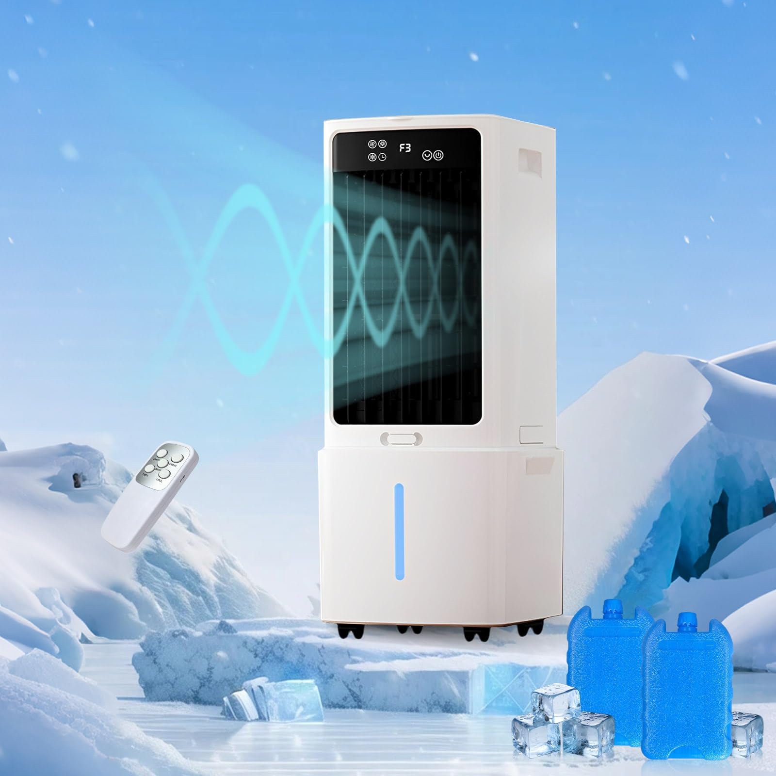12L Portable Air Cooler Quiet, 3-in-1 Evaporative Cooling Fan with Remote Control, 3 Wind Modes, 12H Timer, Oscillation, Low Energy for Home Office