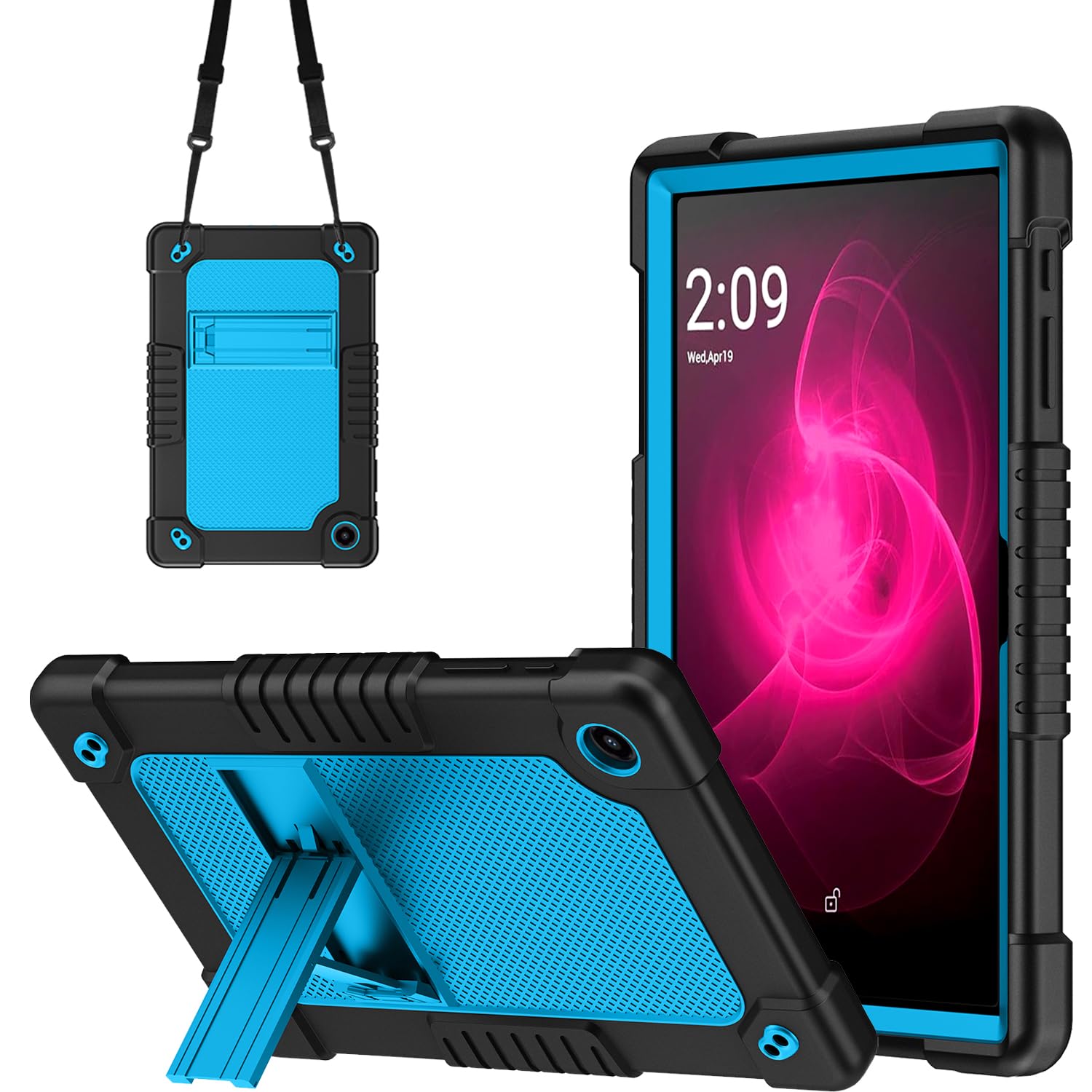Kebiory for T-Mobile REVVL Tab 2 10.1" Tablet Kids Friendly Soft Silicone+Hard Stand Adjustable Shoulder Strap Compatible with T-Mobile REVVL Tab 2 5G