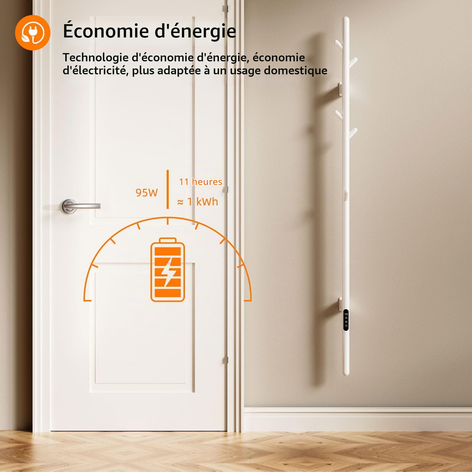 Seche Serviette Electrique, Porte-serviettes électrique à tige unique, Serviette Murale Intelligent à Température Constante, Chauffe-serviettes,Sèche Serviettes Électrique,économie d'énergie-White