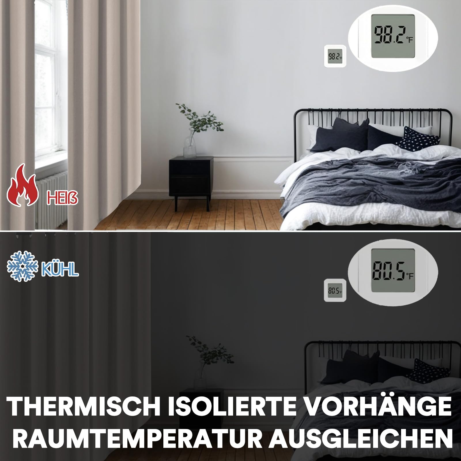 BellaHills Gardinen Blickdicht Wohnzimmer Vorhänge mit Ösen Vorhang 2-Set H 260 x B 140 cm Thermo Vorhänge Kälteschutz 100% Blackout Thermal Curtains for Living Room, Natur