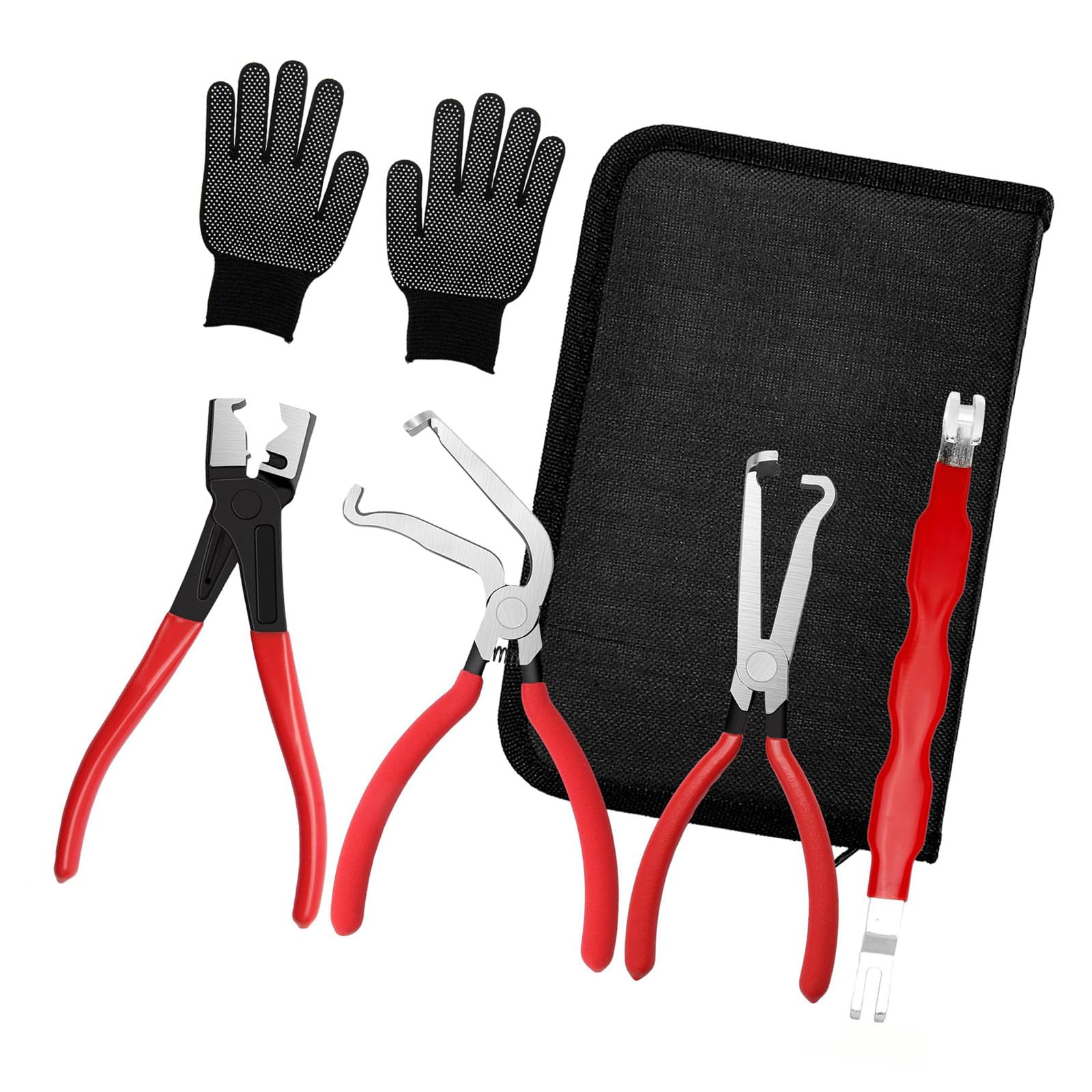 Fromceo Red Practical 5Pcs Electrical Connectors Releases Tool Set With Gloves For Damage Releases Automotive Disconnection And Efficient Disconnect Pliers Set