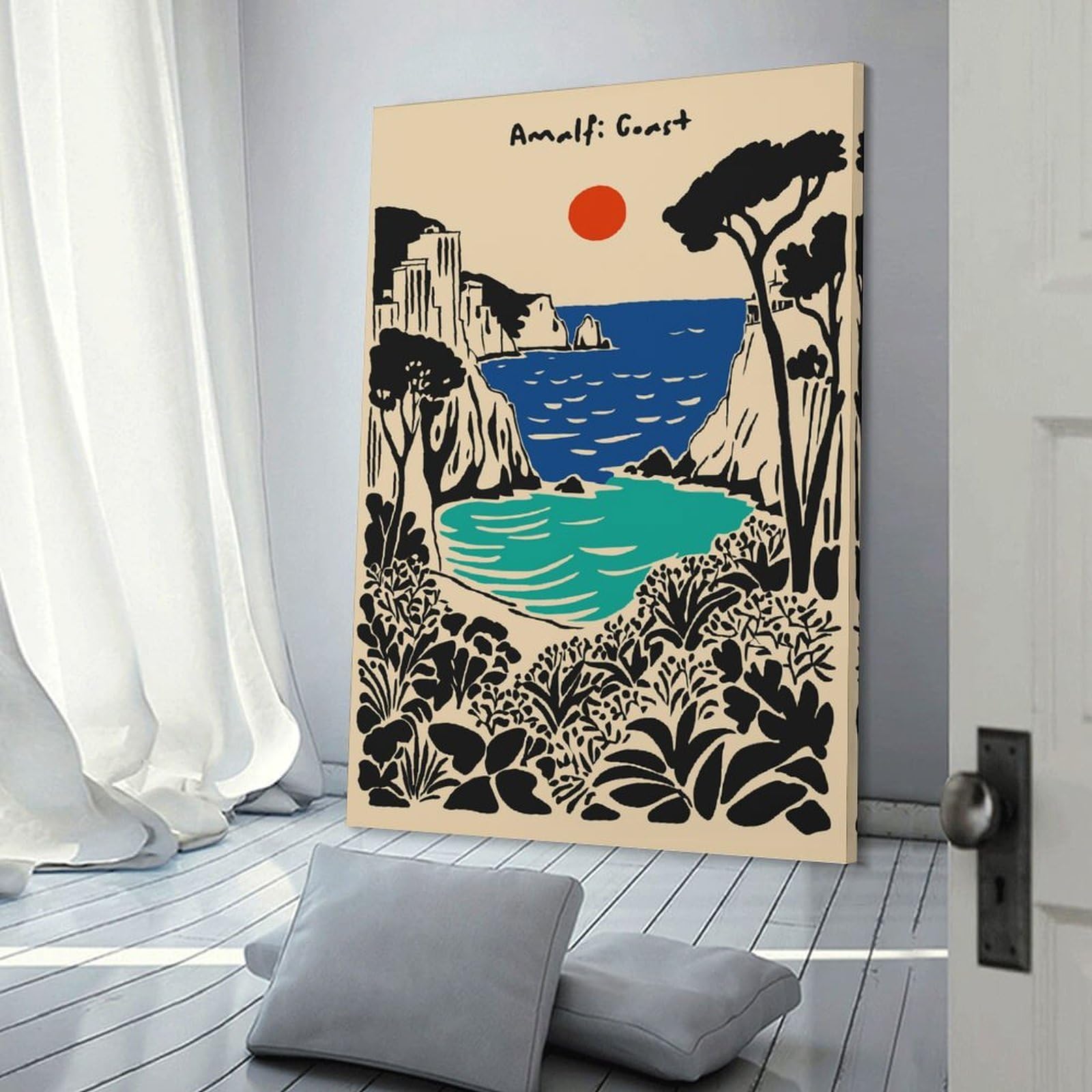 Junmoney Decorative Canvas Print Amalfi Coast Landscape, 20x30inch(50x75cm), for Entrance Spaces, Stair Walls Or Halls, A Neat Decor Update for Hallways