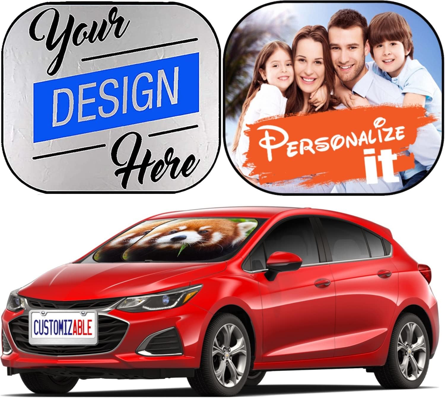 Maizi Automotive Windshield Sunshades Custom 2 Piece Universal Fit Personalized Automotive Windshield Sunshade Fits Most Pickup, Sedan, Van, Mini Truck 5995317 The Red Panda Firefox Made in