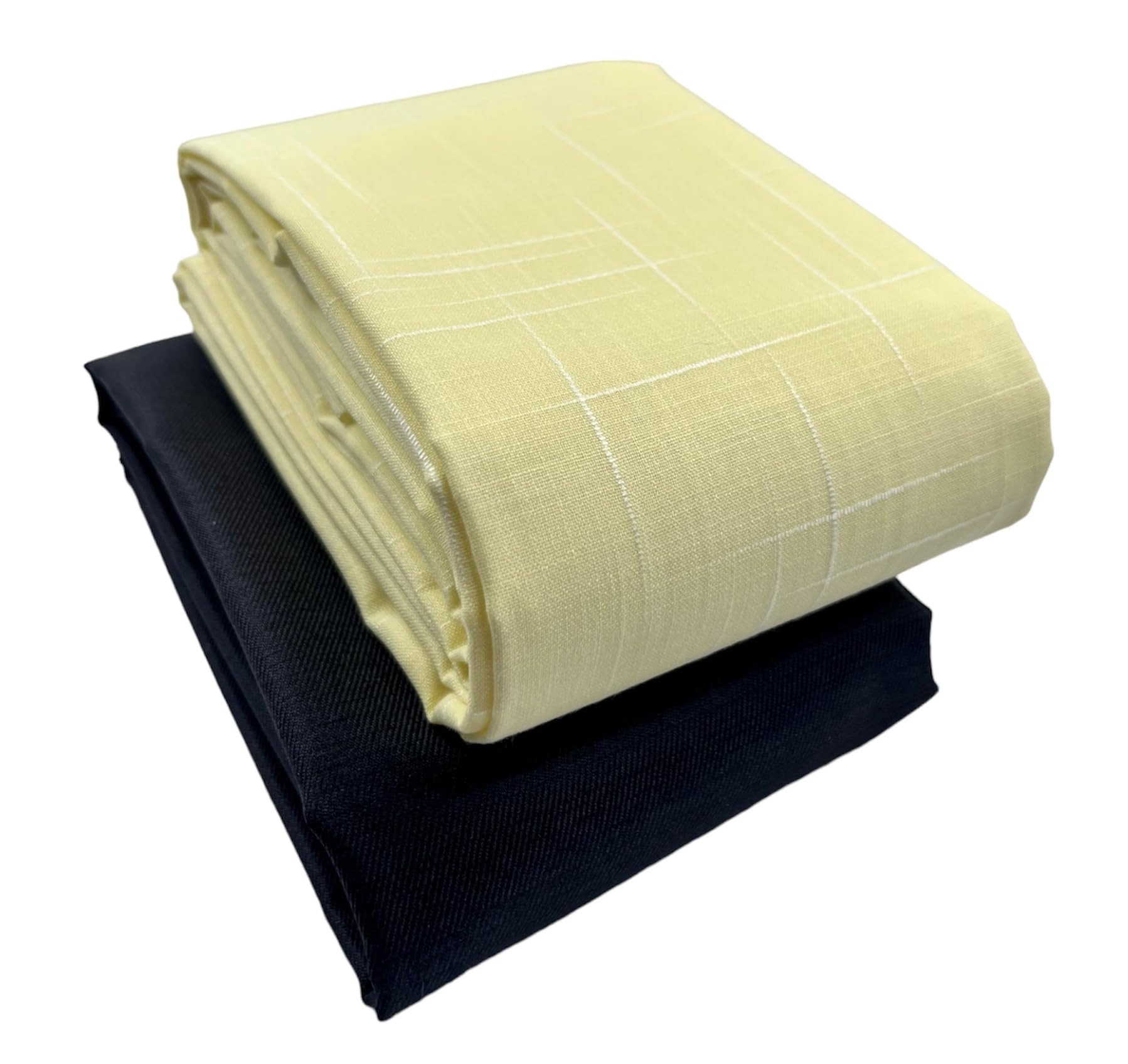 Mens Cotton Blend Premium Linen Customizable Length Dress Material Shirt And Trouser Fabric 2.25M Shirt Cloth, 1.20M Pant Piece (Yellow Shirt, Navy Blue Trouser)-image-2