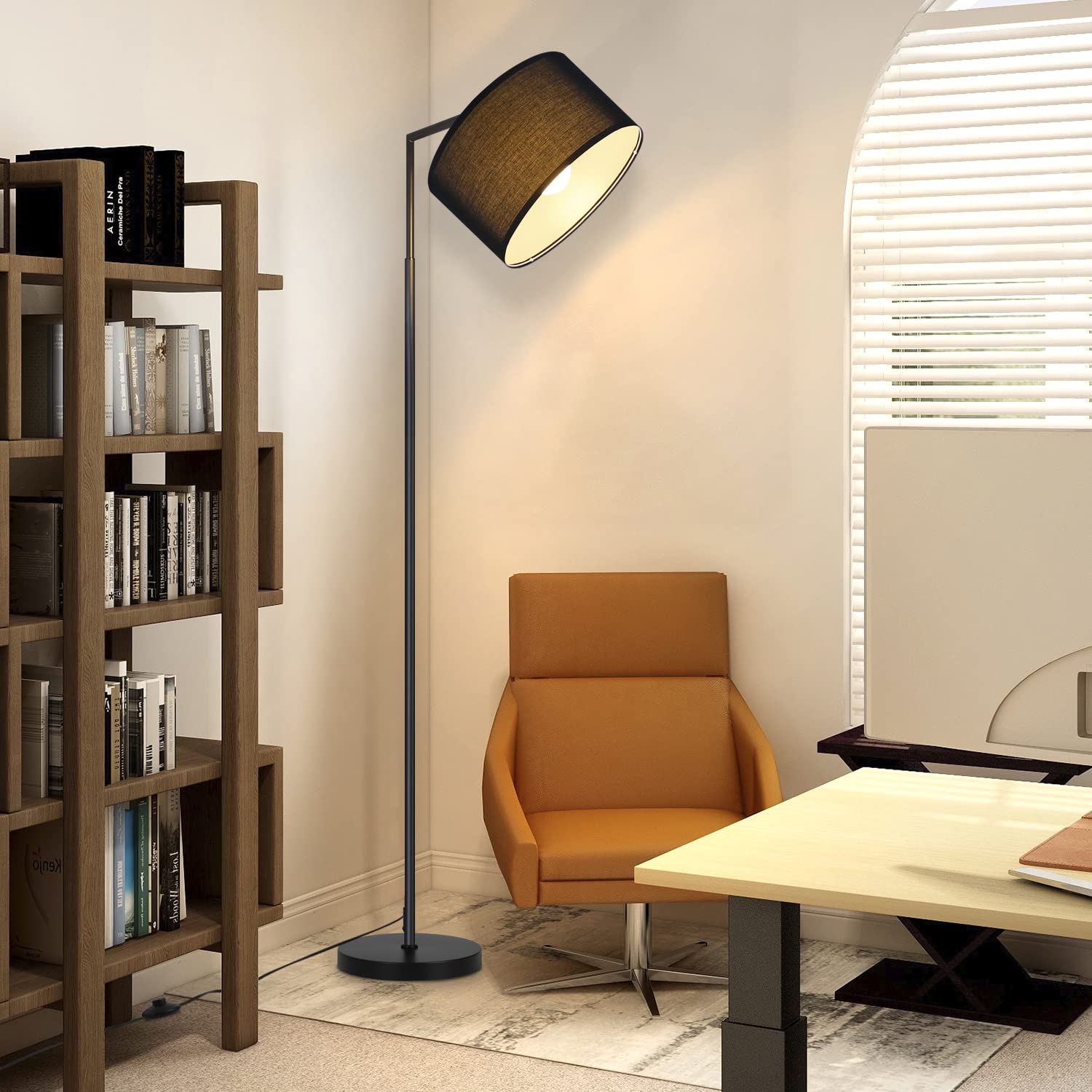 ZMH Stehlampe Wohnzimmer Stehleuchte Stoff - Schwarz 166cm Stoffschirm | Standleuchte Vintage Design Bogenlampe E27 Fassung mit Fußschalter Retro Standlampe für Schlafzimmer /Ohne Leuchtmittel
