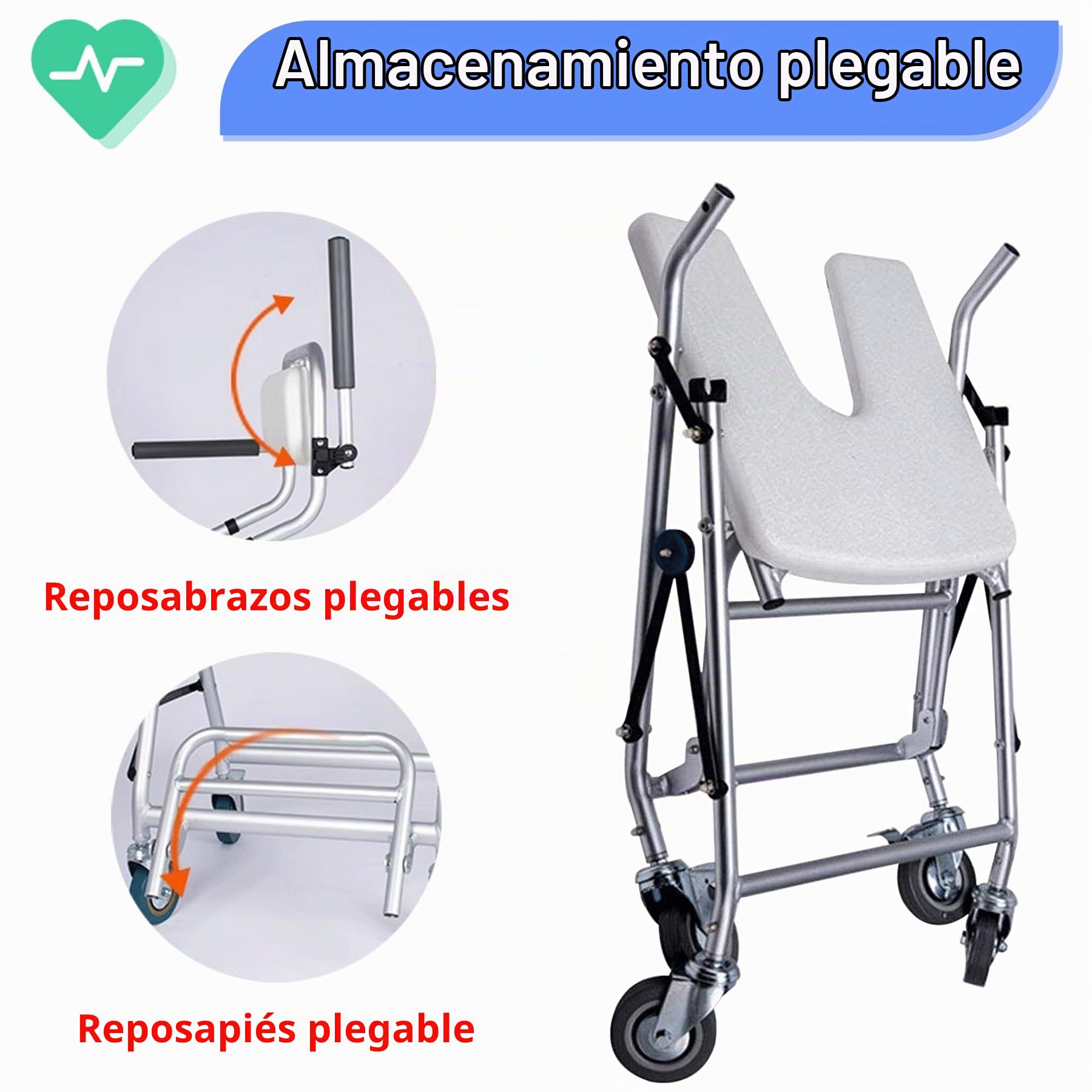 Taburete de Ducha Plegable con Ruedas para Personas Mayores | Taburete de Ducha con Reposabrazos y Respaldo, Sillas de Ruedas para Ducha, Reducir la Actividad para Evitar Lesiones