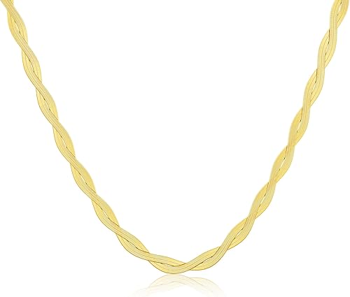 Tewiky Collares en capas para mujer, no se deslustra, grueso chapado en oro de 14 quilates, espiga, serpiente, cuerda, caja, cadena de eslabones