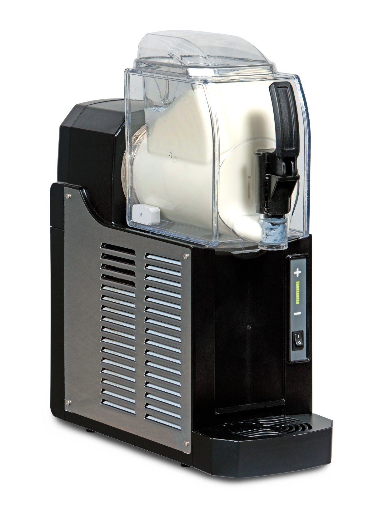 SPM Nina Slush Machine front view with clear reservoir filled with slush