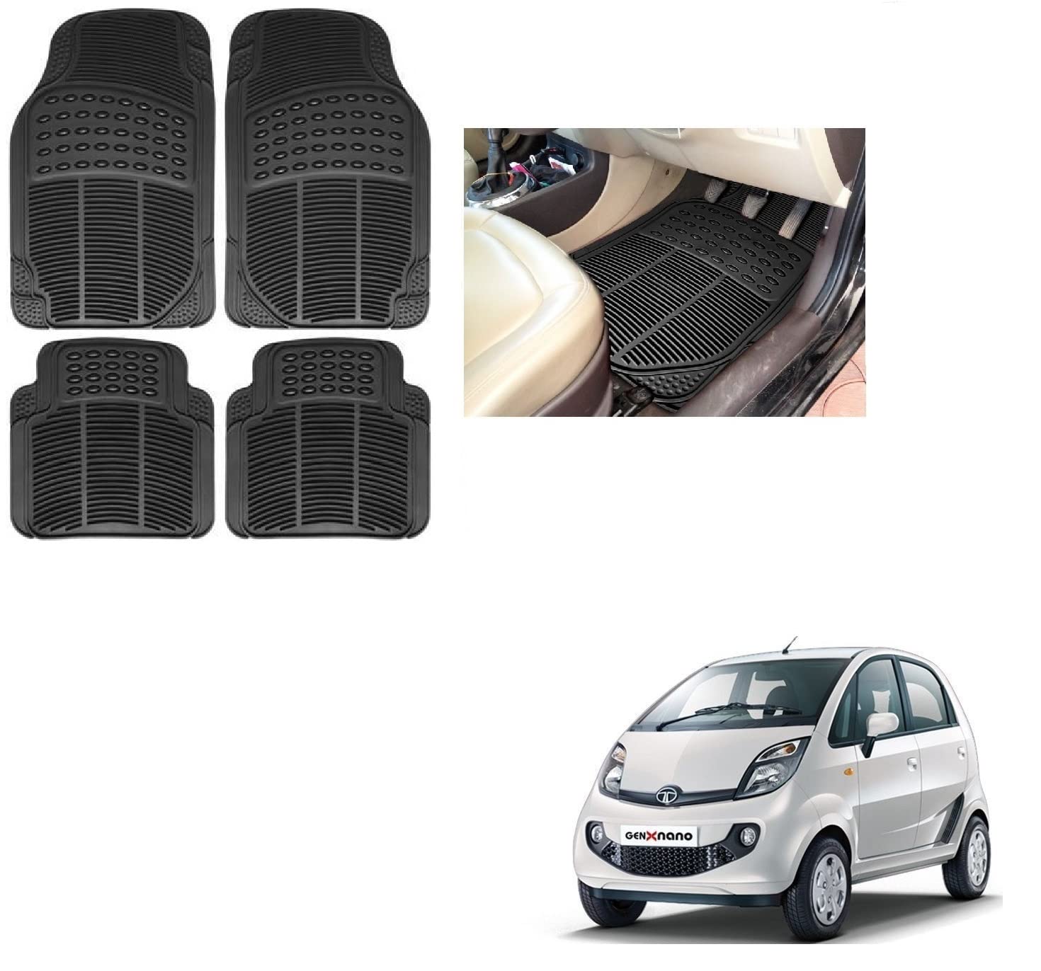 Auto Addict Rubber Mats Car Foot Mats (Black,Set of 4Pcs) for Tata Nano-image-28