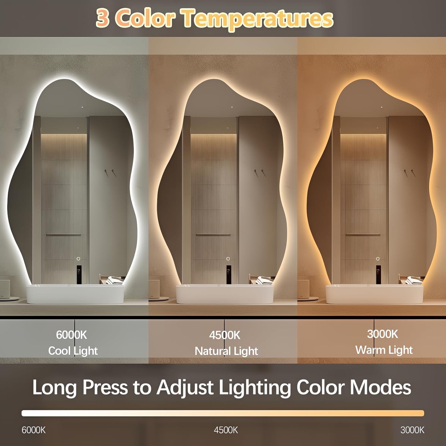 Niccy Irregular LED Bathroom Mirror, 24"x40" Asymmetrical Backlit Vanity Wall Mirrors, Frameless Lighted Mirrors for Bedroom, Living Room, Modern Smart-Mirror with Anti-Fog, Dimmable, Memory Function