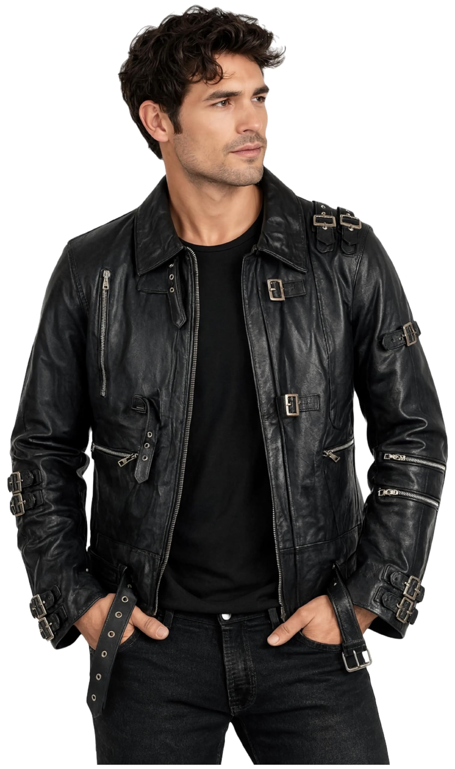 Bad - Chaqueta de cuero negra para hombre, inspirada en el álbum, para motociclista, disfraz de Halloween, estilo punk POP Star