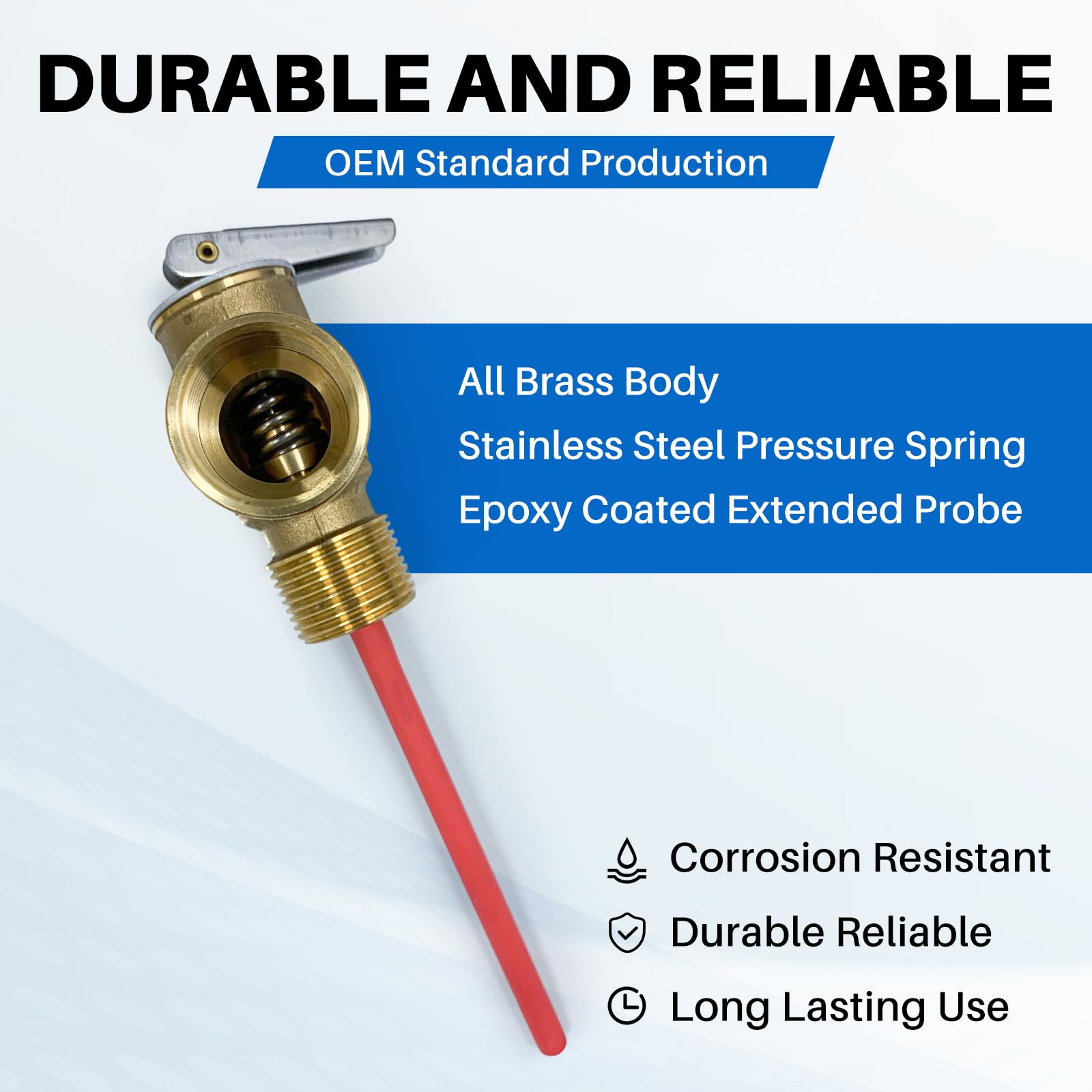Valvola di riduzione della pressione della temperatura con filettatura NPT da 1/2", 98,9 °C, 150 PSI, per scaldabagni Atwood/Dometic, valvola di sicurezza in ottone ispessito per scaldabagni e