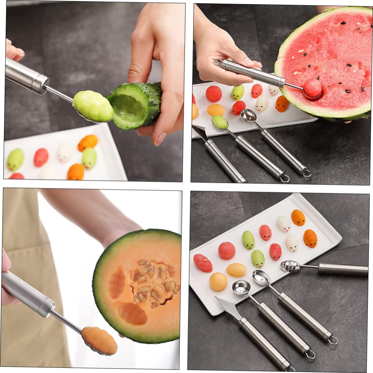 4pcs Melon Baller Stainless Steel Fruit Baller Spoons for Watermelon Diy Fruit Carving Tools