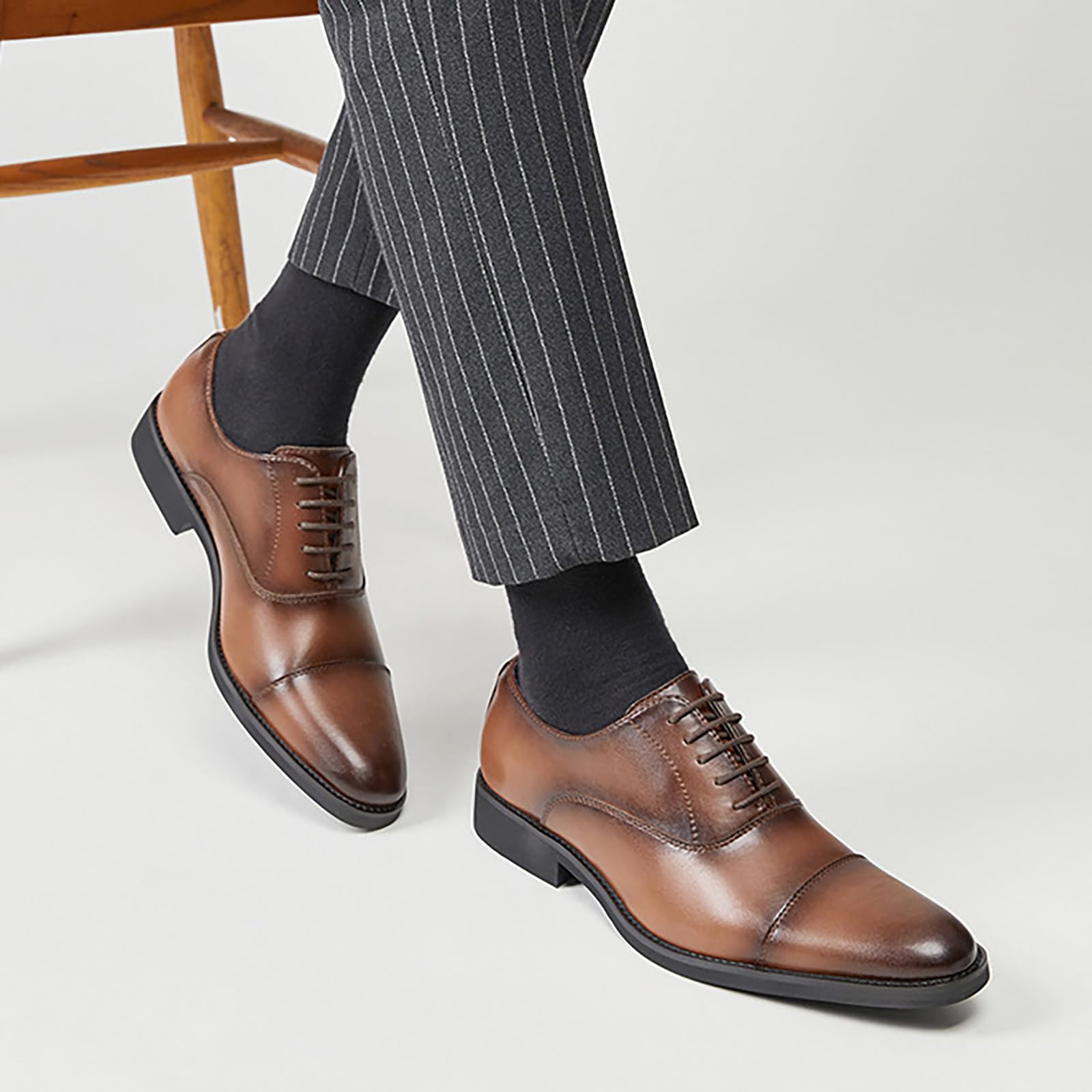 Scarpe Eleganti da Uomo, Derby Oxford per Feste di Matrimonio, Ufficio, Lavoro, Ballo di fine Anno, Classiche Stringate Antiscivolo,Marrone,43